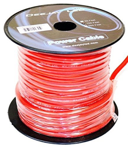 Eight-gauge 100 Foot Red Copper Stranded Power Cable Content Oxygen Free Copper Stranded Wire Style With Thick Black Outer Jacket Power Rating DEEJAY LED TBH8100REDCOPPER