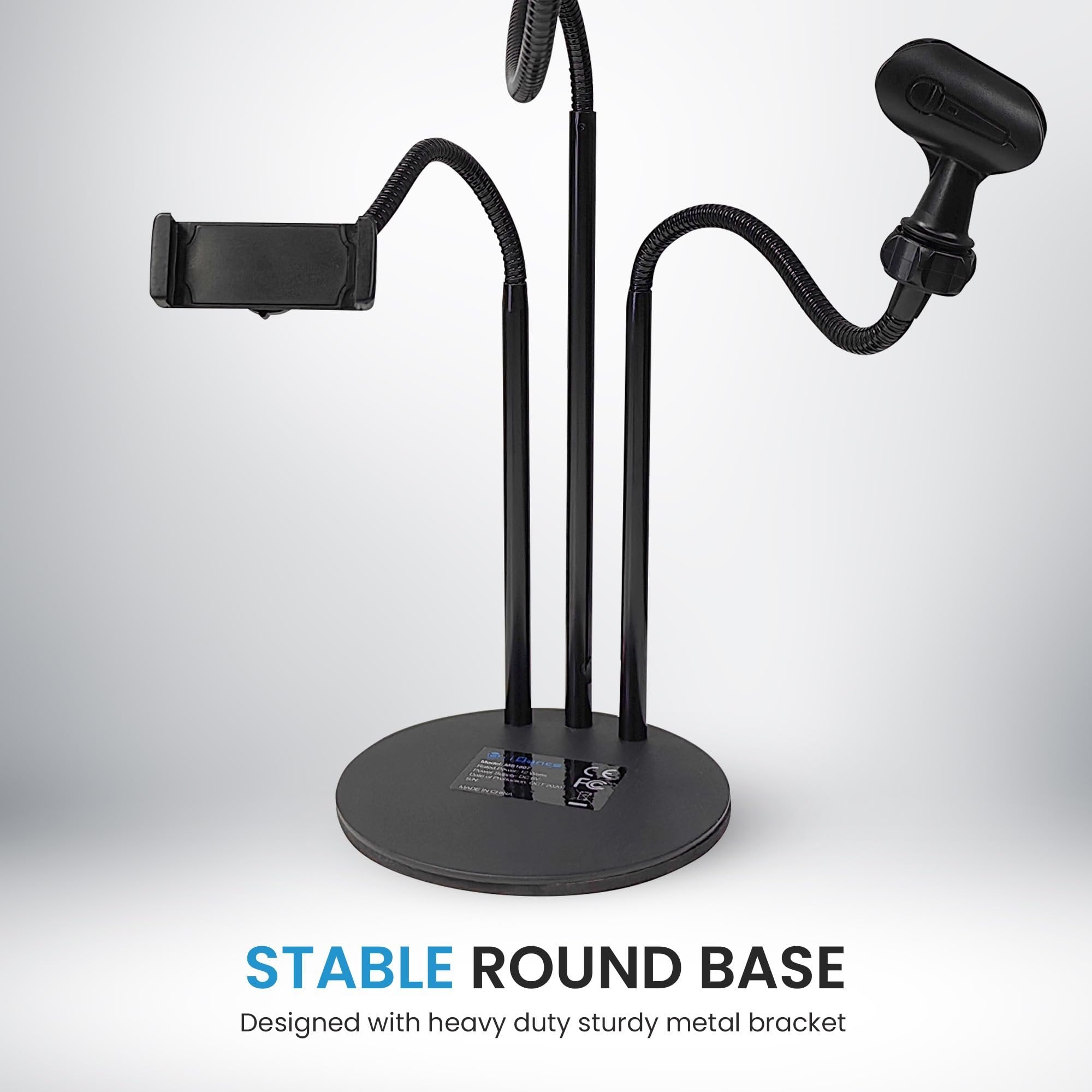 iDance LED Ring Light with Stand, 3.5", Portable Desk Ring Light with Cell Phone Mount, Microphone Holder and Tripod for Laptop, Selfie, USB Powered & Remote with Foldable & Adjustable Stand