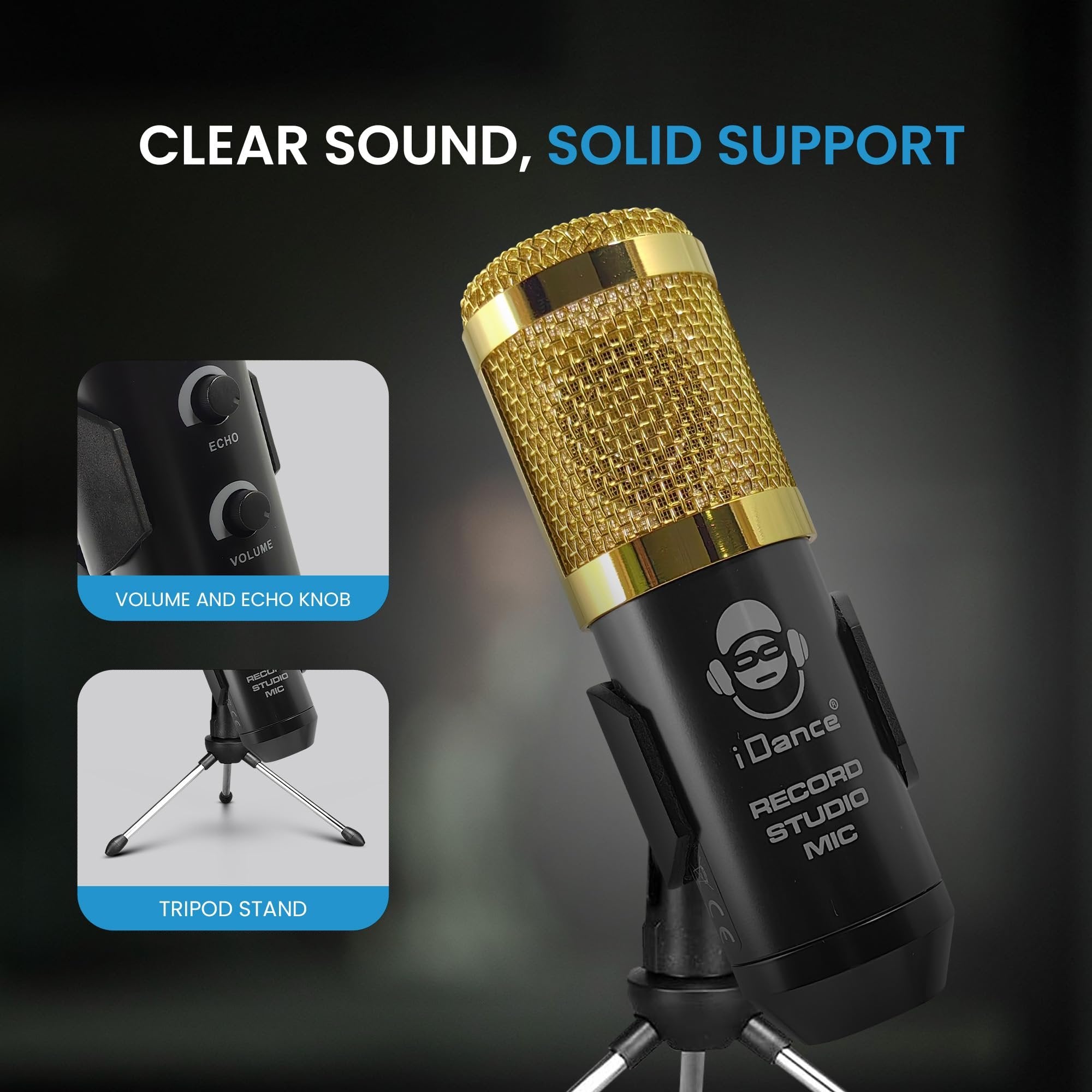 iDance Professional Vocal Transducer Condenser Microphone, Plug & Play Studio Recording Microphone for PC Computer, Gaming, Podcast, Broadcast Streaming, and YouTube, Multipurpose USB Condenser