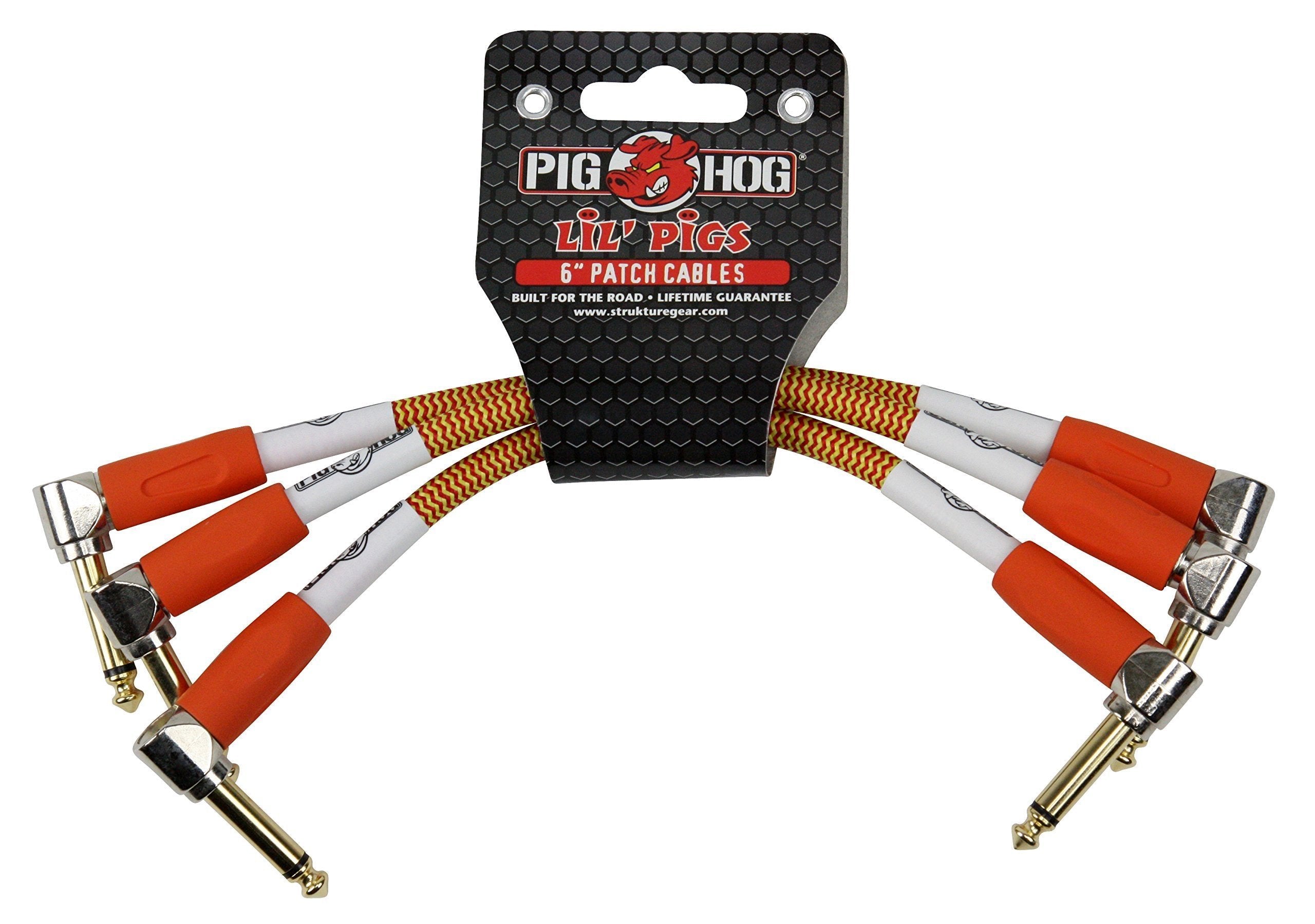 Pig Hog PHLIL6CF Lil' Pigs Right-Angle 1/4" Vintage Instrument Patch Cables, 6" (3 Pack)
