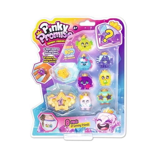 Pinky Promise Gemmy Friends Pretend Play Pack with 8 Surprise Characters — Create Your Own Princess Jewelry Toy — 80 Different Gems to Collect and Wear — Gift Kids and Girls for Ages 4, 5, 6, or 7