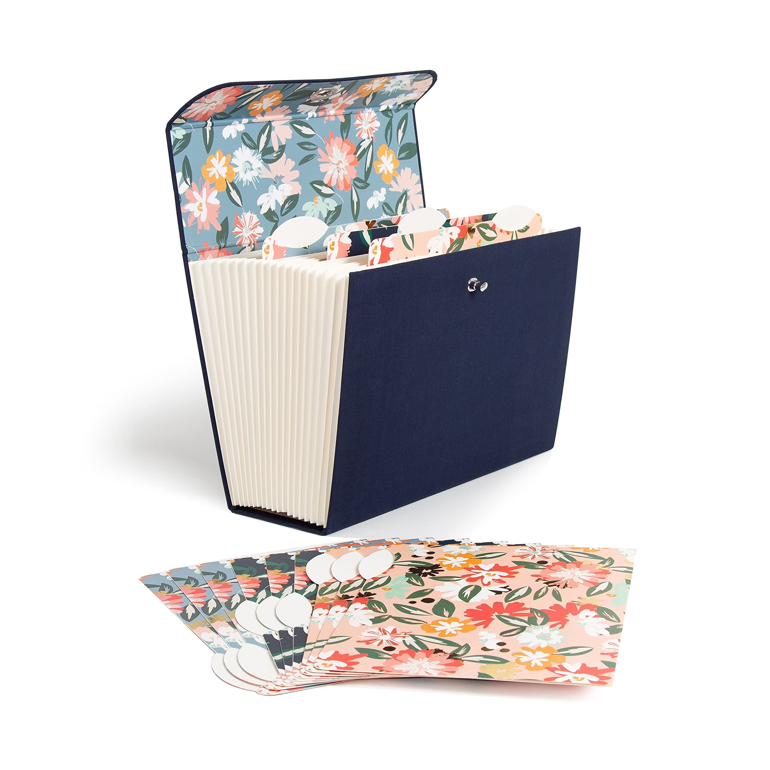 U Brands Fashion Pocket Folder Filing Kit, Navy Lush Blooms, 13 Piece
