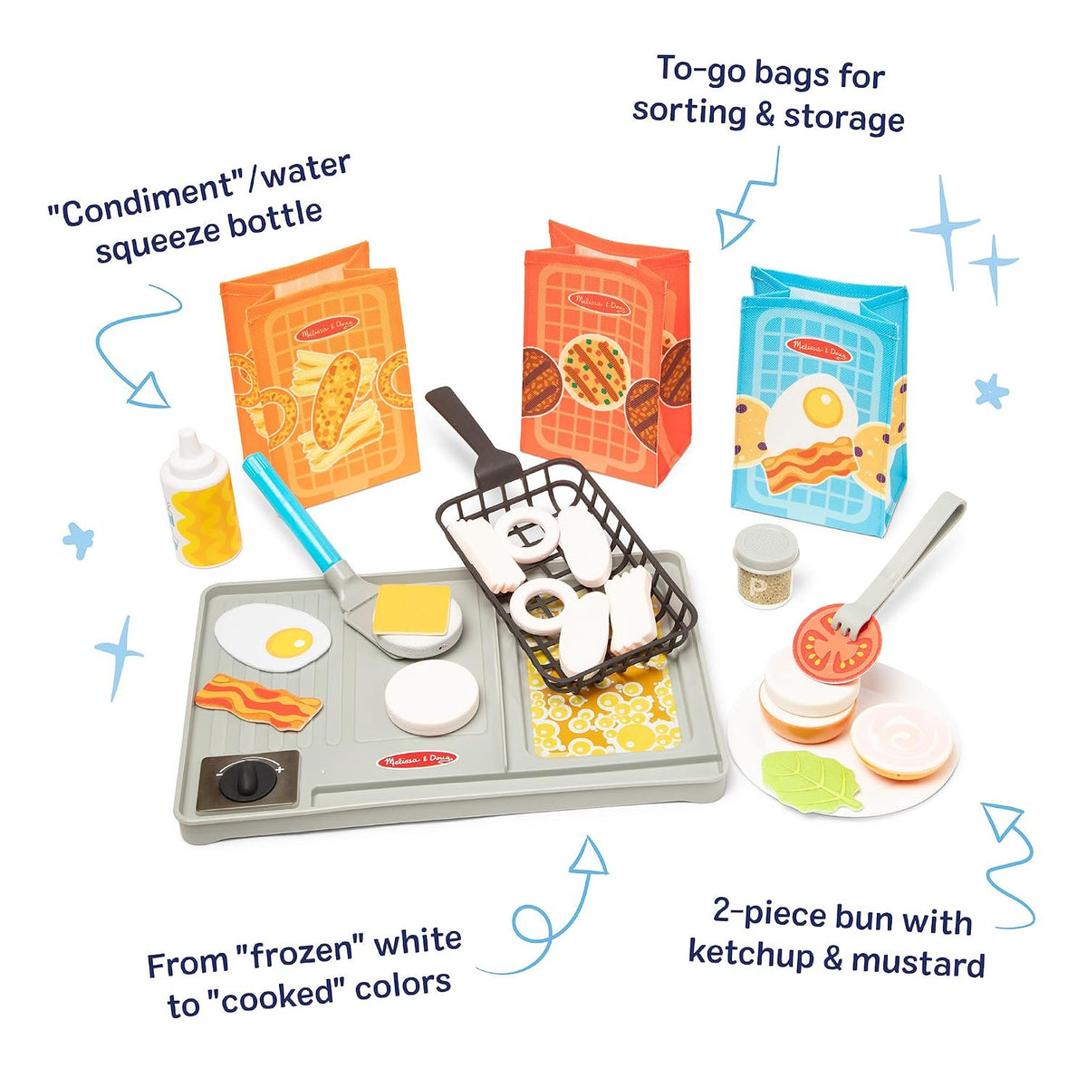 Melissa & Doug Flip & Fry Grill Play Set with Water Wow!® Kids Kitchen Playset with Color Changing Play Food, Preschool Toys for Girls & Boys Ages 3+