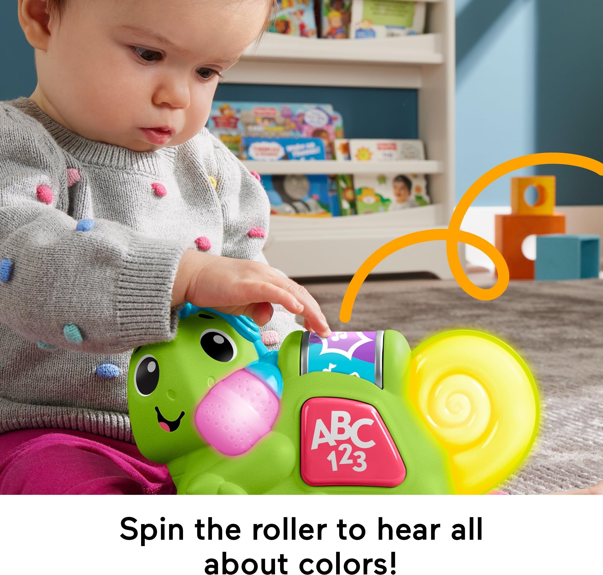 Fisher-Price Baby Learning Toy Link Squad Crawl ‘n Colors Chameleon with Music & Lights for Ages 9+ Months, Compatible Only with Link Squad Items