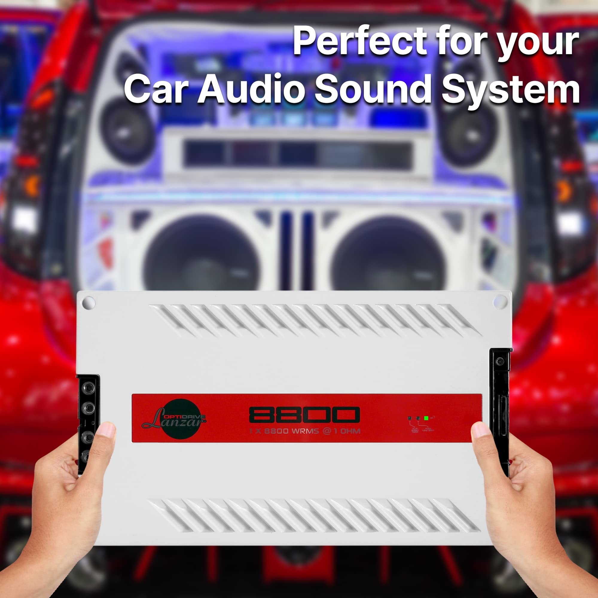 Lanzar One Channel Car Audio Mono Amplifier, 11000 Watt Max @ 1 Ohm High-Powered Mono Car Amplifier with Subsonic Filter and Low Pass Filter, Cooling Fans, White