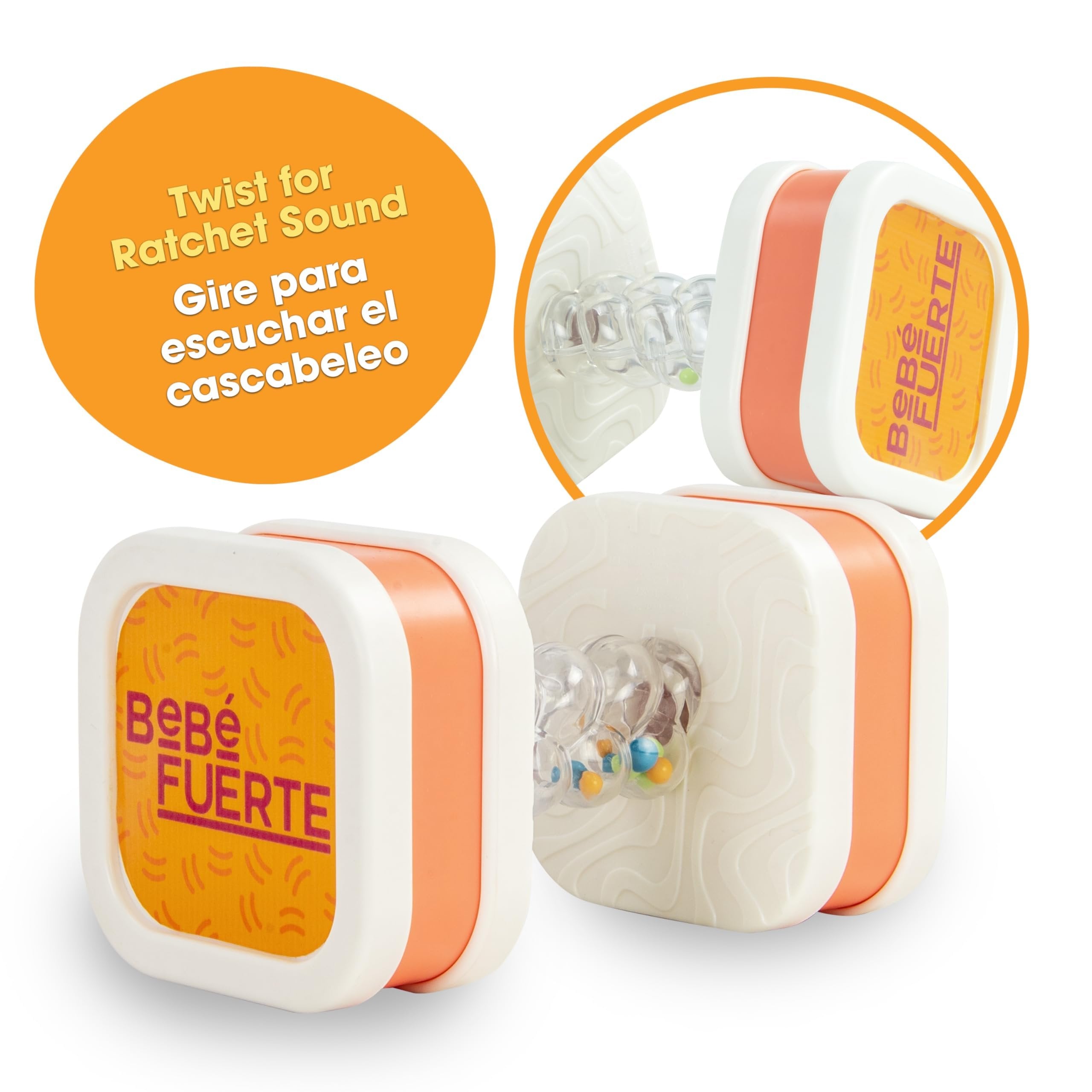 BEBE FUERTE Twist & Shake Dumbbell by Robin Arzon - Bilingual Toddler Sensory Toys - Baby Workout Toys - Baby and Toddler Gifts for Ages 3 Months and Up