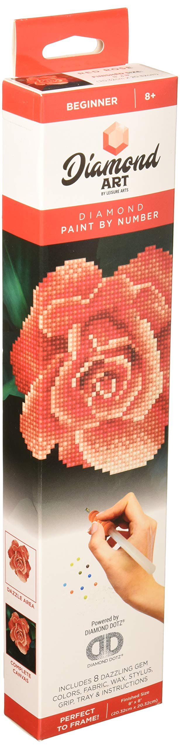 Diamond Art By Leisure Arts Kit 8x8 Beginner Red Rose, None