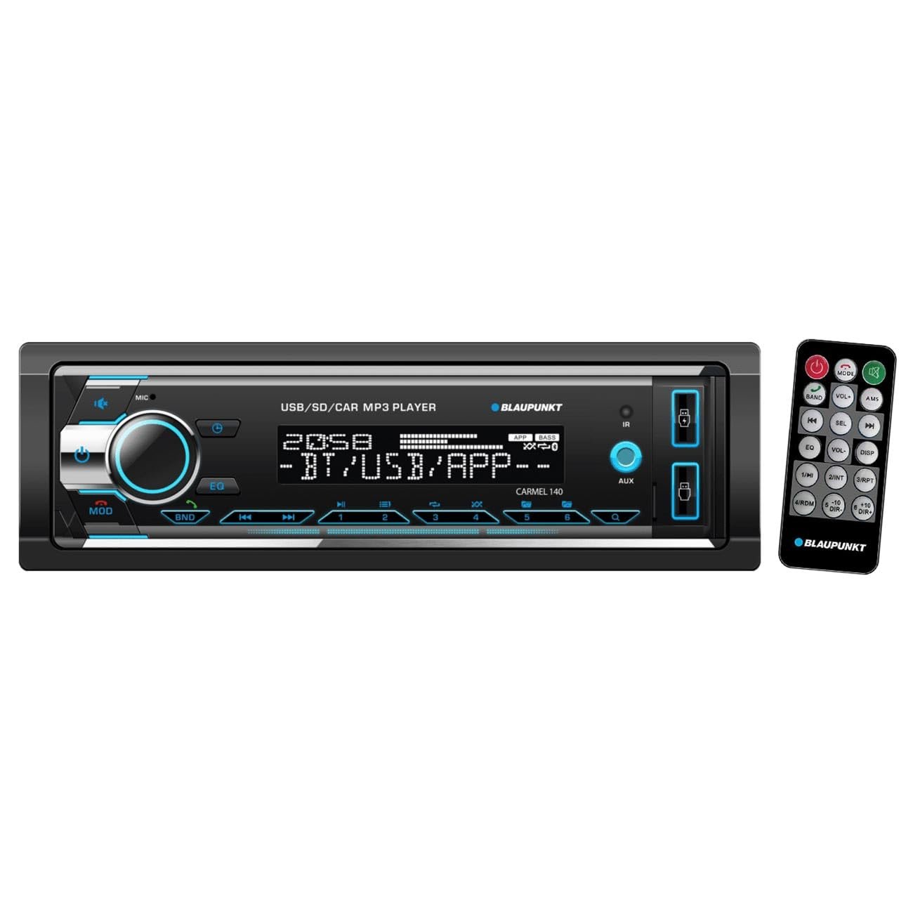 BLAUPUNKT CARMEL140 Single Din Car Stereo in-Car Multi-Media Player with Bluetooth and Radio Receiver 2-Channel Audio Output 30 Presets Radio Stations, USB & Aux Inputs for External Media Devices