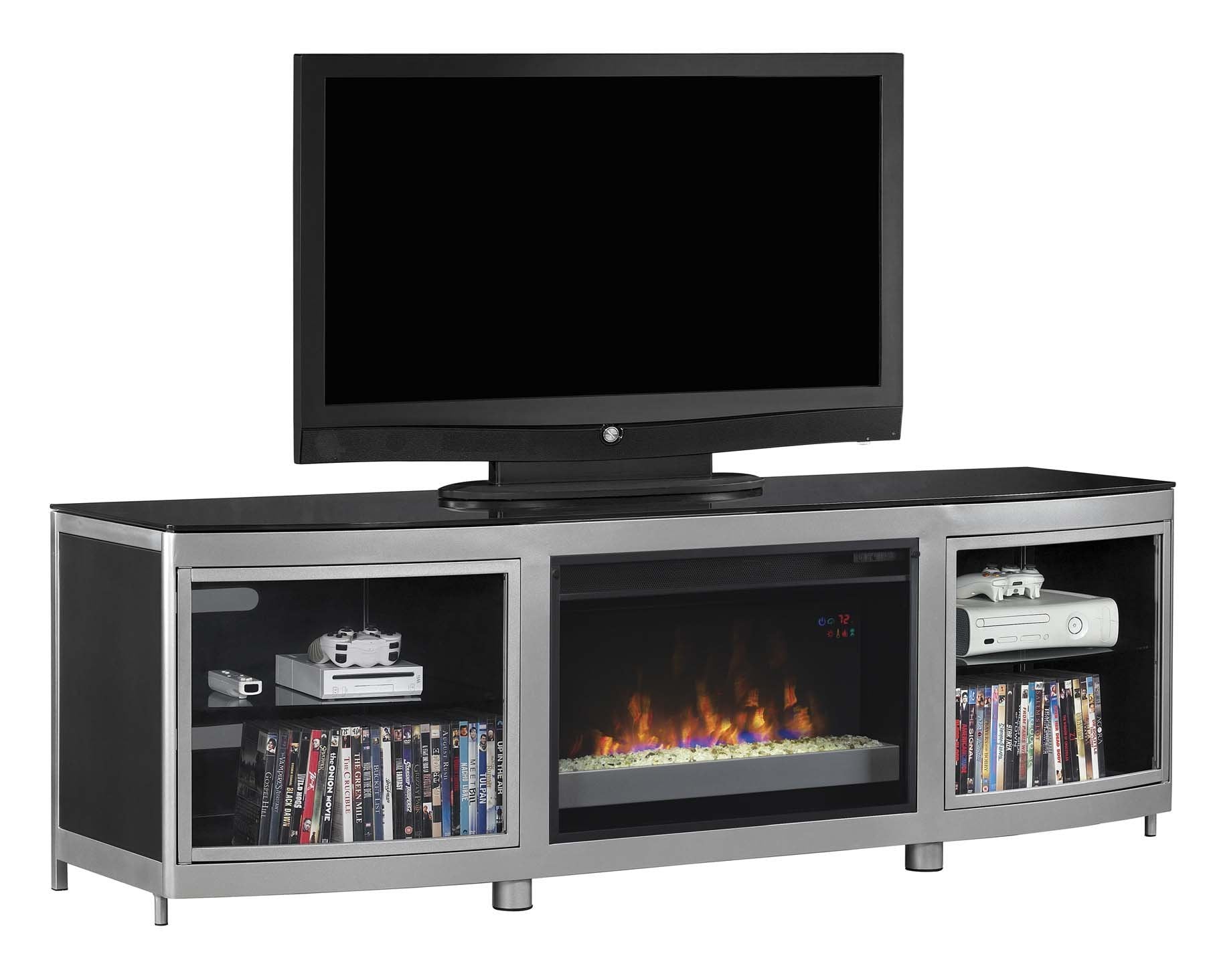 ClassicFlame Gotham TV Stand for TVs up to 80", Silver/Black (Electric Fireplace Insert sold separately)
