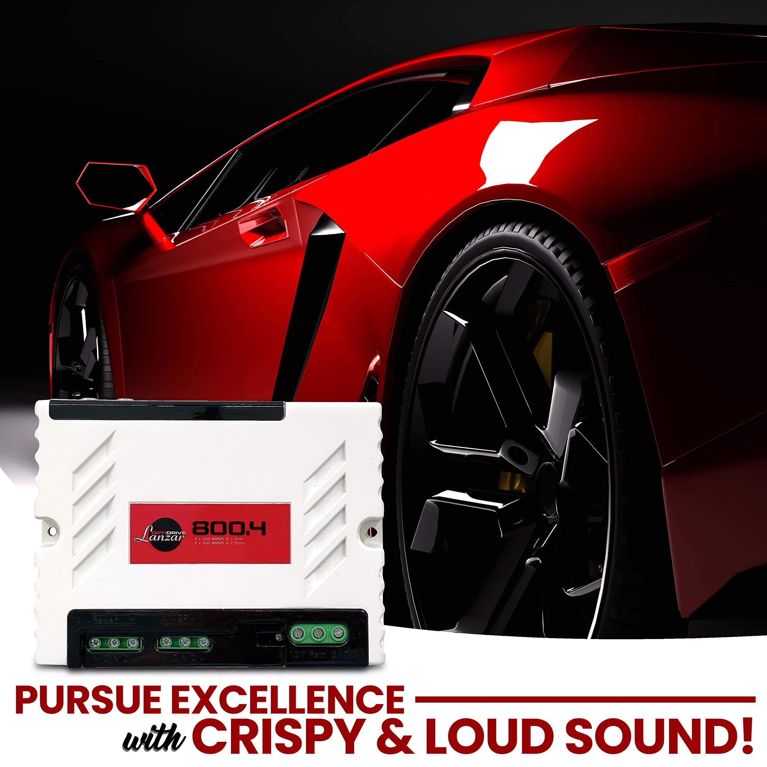 Jovial Four Channel Car Audio Mono Amplifier, 4x200 Watt Max @ 1 Ohm High-Powered Mono Car Amplifier with with Adjustable Bass Boost High Pass Filter and Low Pass Filter, Cooling Fans, White