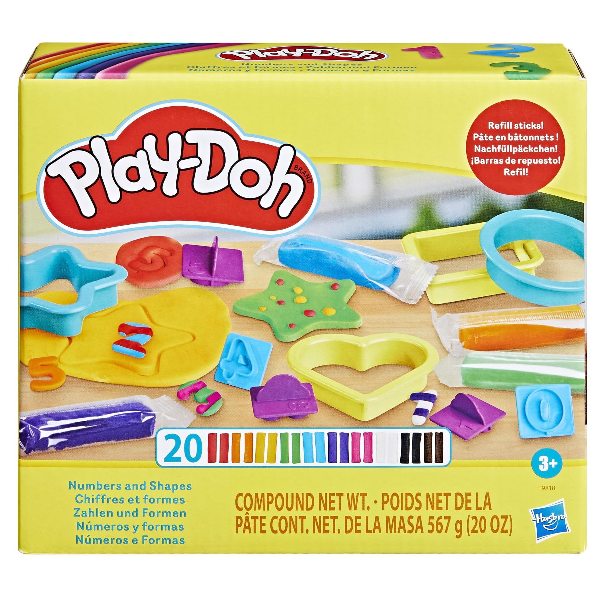 Play-Doh Numbers and Shapes Playset with 17 Tools & 20 Compound Sticks, Kids Arts & Crafts, Preschool Toys, for Girls & Boys, Ages 3+