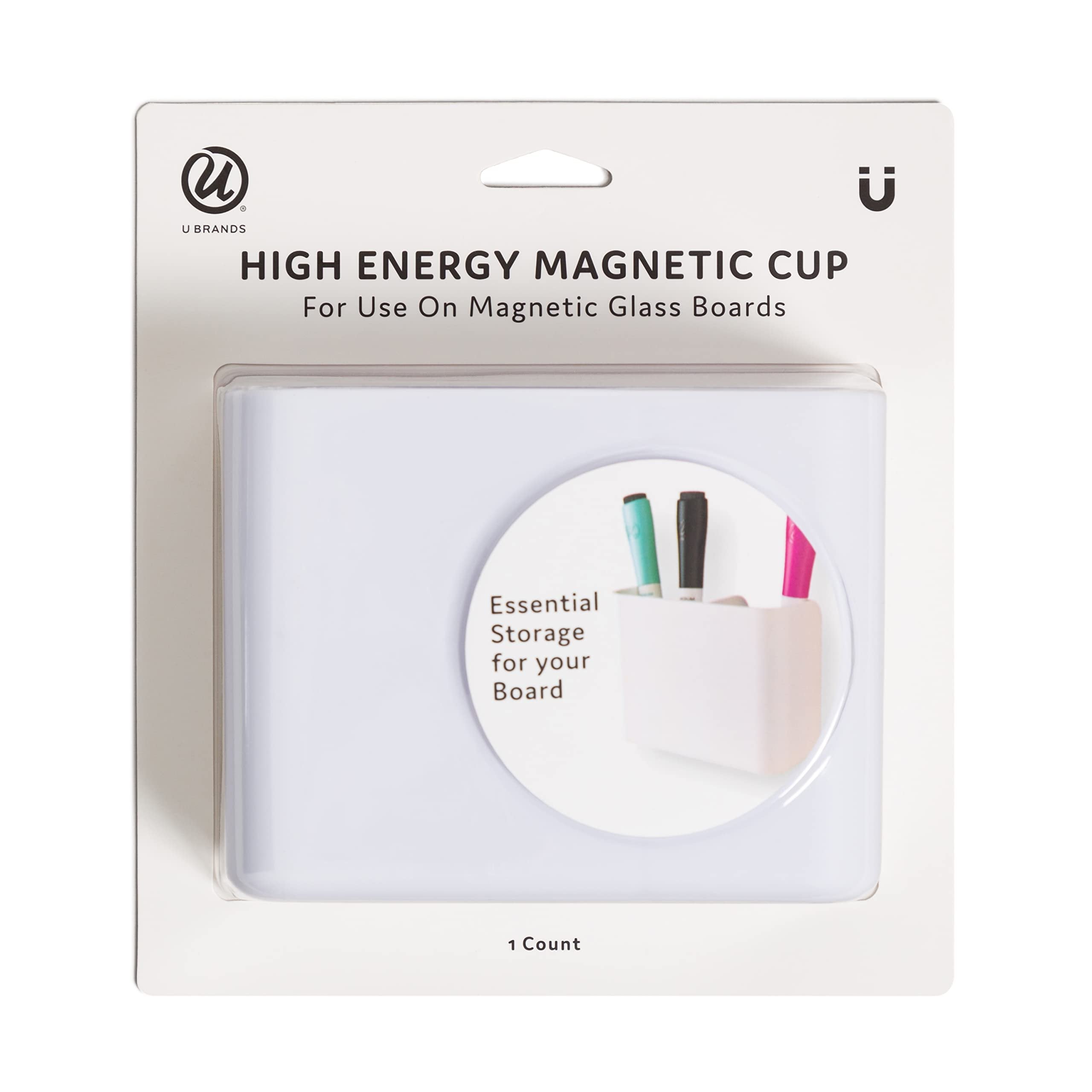 U Brands High Strength Magnetic Utility Cup for Glass Boards and Easels, White, 1 Count