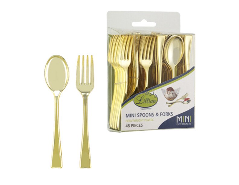 Gold Polished Mini Combo Plastic Cutlery Set, 48 Pcs - Ideal for Weddings, Parties & Events