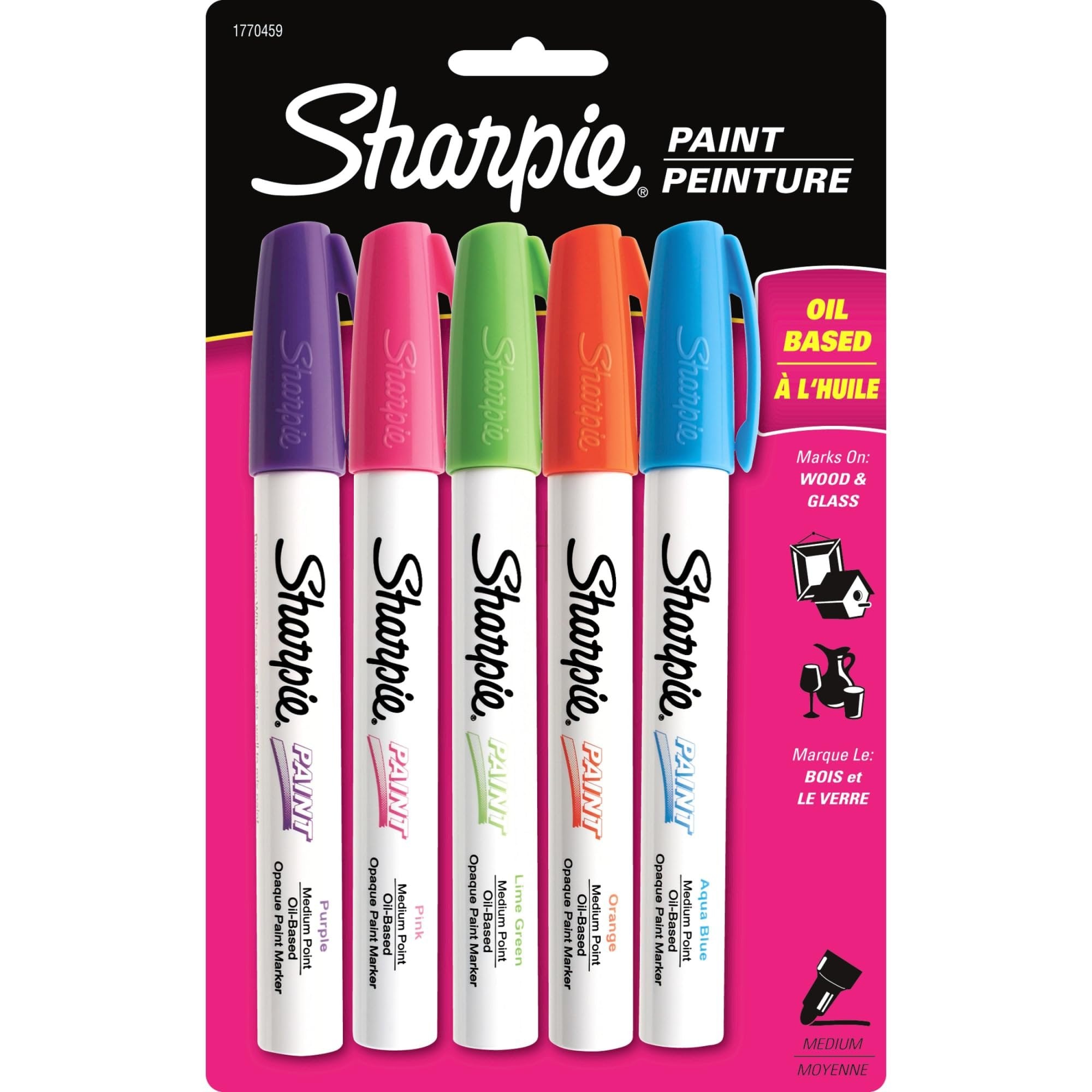 Sharpie Medium Point Oil-Based Opaque Paint Markers 5/Pkg-Aqua, Orange, Lime, Green, Pink & Purple