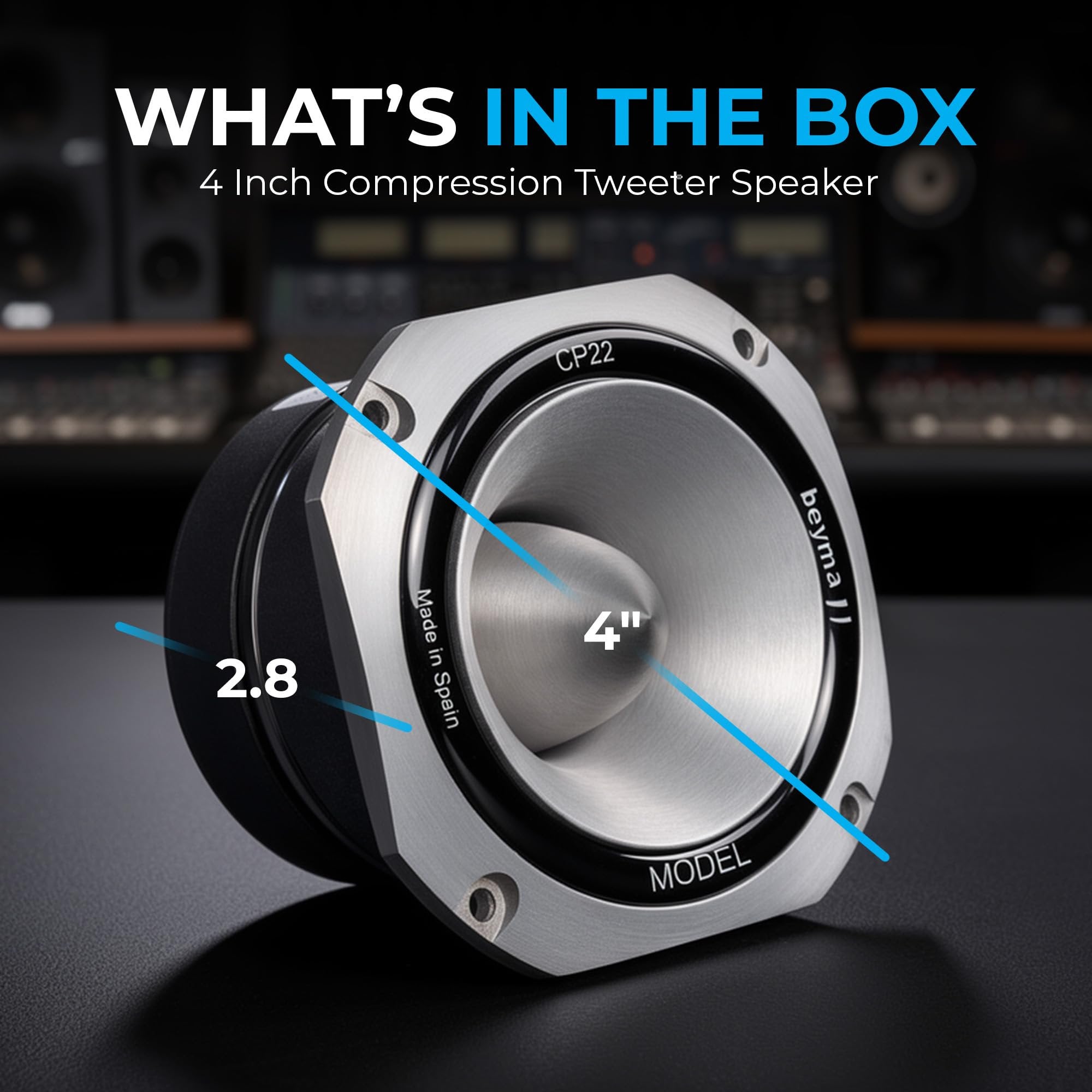 Beyma 8 Ohm Compression Tweeter Speaker, 4 Inch, 107dB Sensitivity, 1.5" Voice Coil, Aluminum Diaphragm, High Output Tweeters Speakers Car Audio, Long Throw Narrow Dispersion, 25W AES Power
