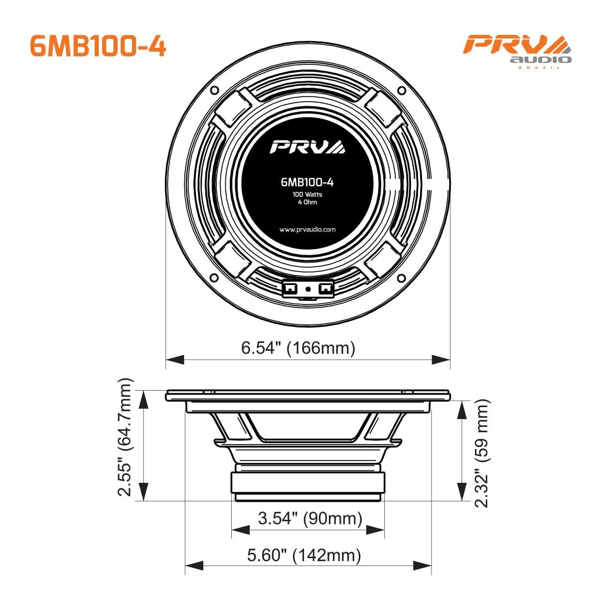 PRV AUDIO 6.5 Inch Car Speakers 200 Watts 4 Ohm, 6MB100-4 Factory Replacement Car Door Speakers (Pair) Shallow Profile