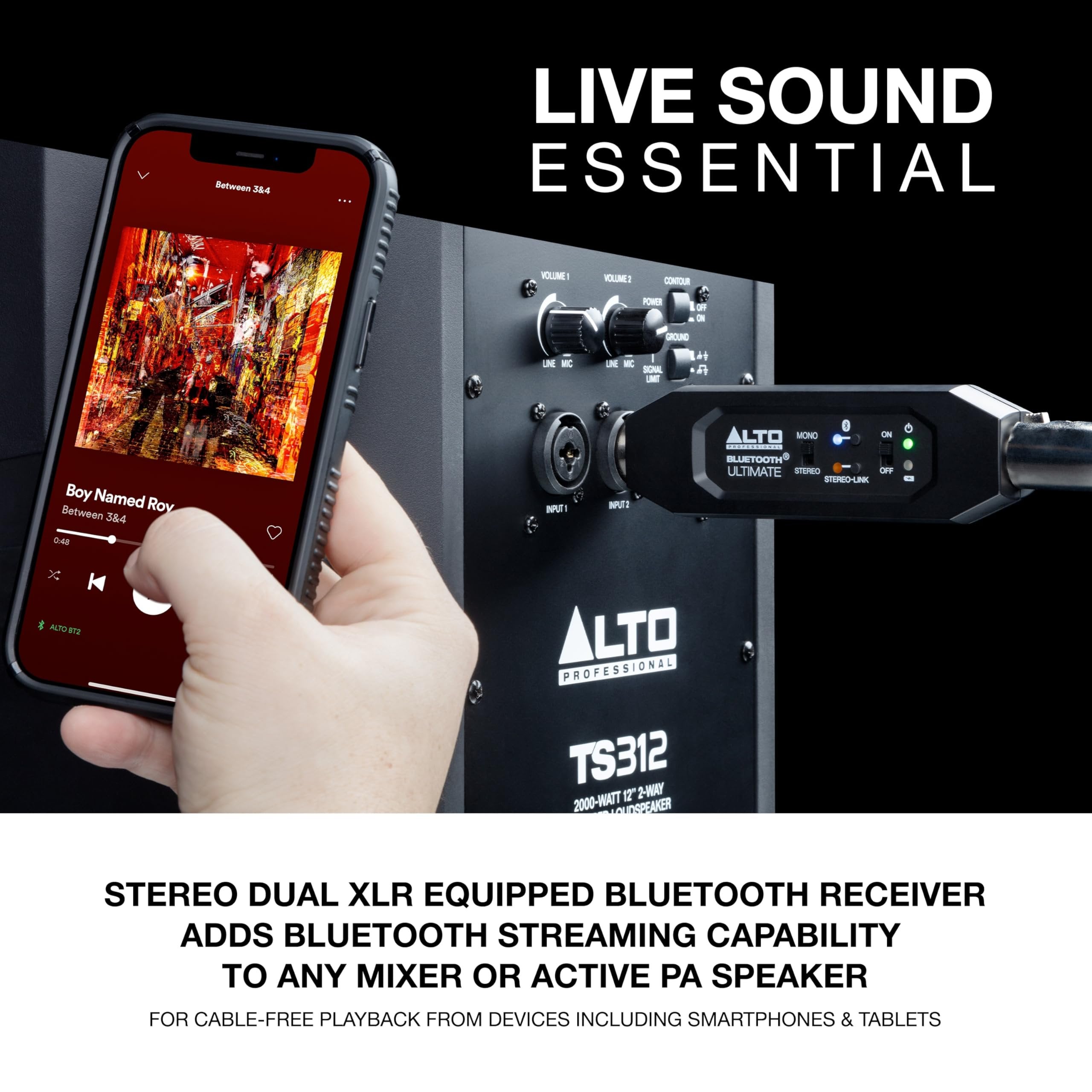 ALTO Bluetooth Ultimate XLR Equipped Rechargeable Stereo Bluetooth Receiver for Mixing Desk/Audio Mixer Setups and Active PA Systems