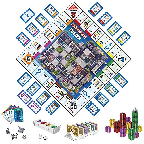 Monopoly Builder Board Game for Kids and Adults, Strategy Games, Family Board Games, for Kids 8 and Up, 2-4 Players