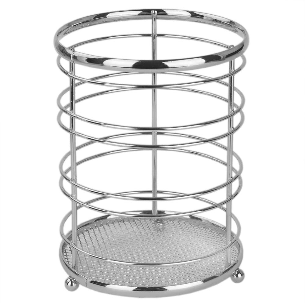 Home Basics Kitchen Utensil Holder for Kitchen Counter Chrome Plated Steel Utensil Crock | Utensil Storage Caddy Organizer for Cooking Spoons, Spatulas, Forks, Whisks, and More