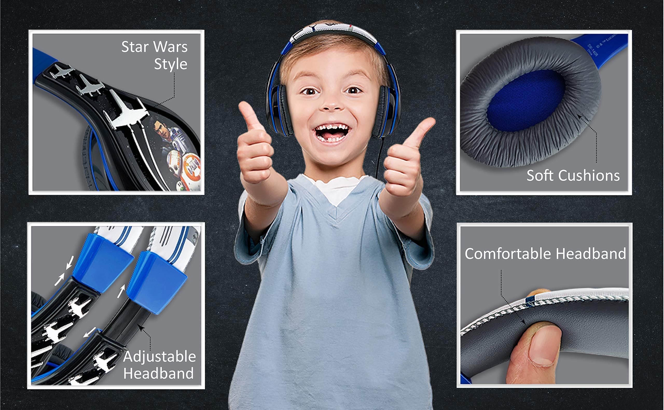eKids Star Wars Ep 9 Kids Headphones, Adjustable Headband, Stereo Sound, 3.5Mm Jack, Wired Headphones for Kids, Volume Control, Foldable, Childrens Headphones Over Ear for School Home Travel (140)