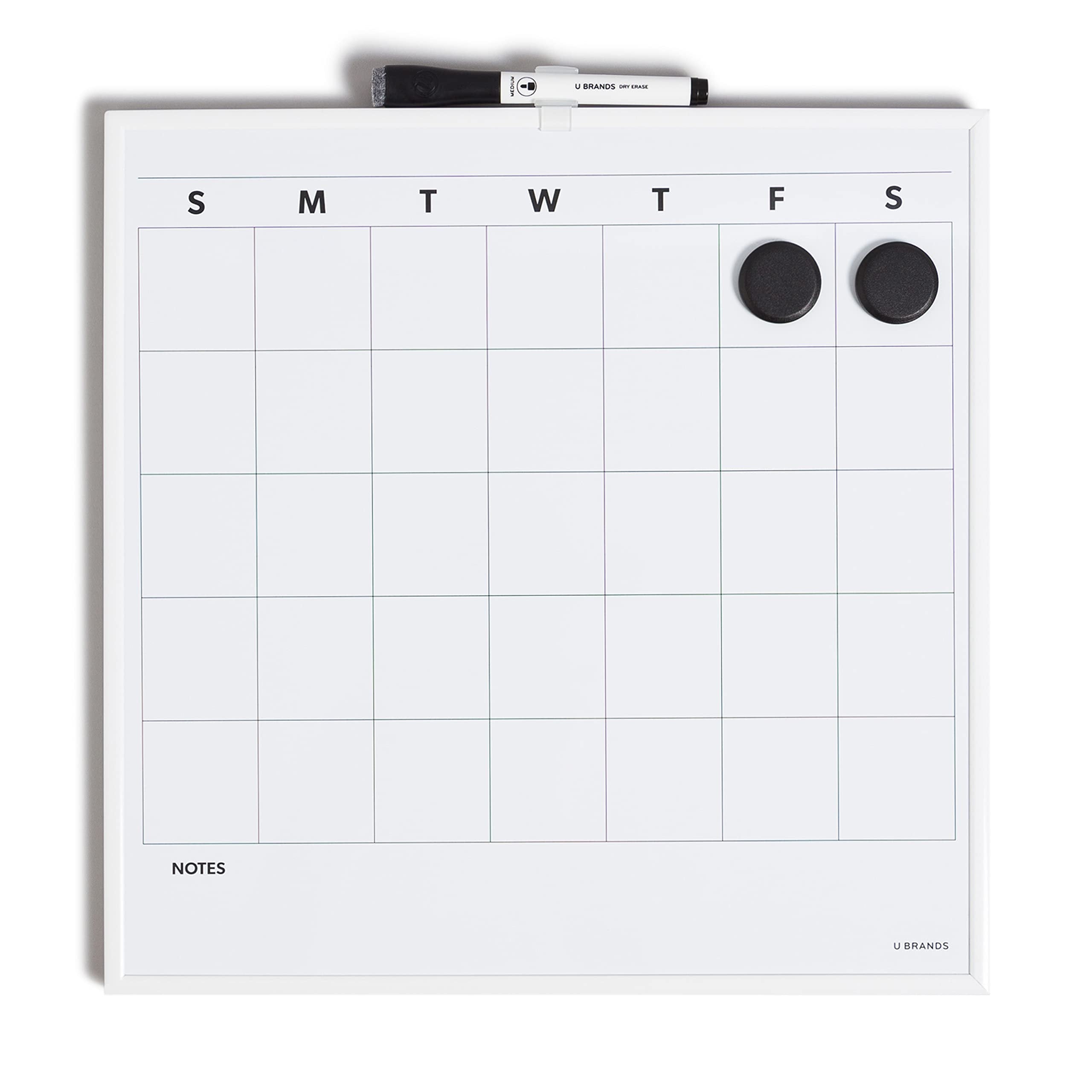 U Brands Magnetic Dry Erase Wall Calendar with White Metal Frame, Includes Marker and Magnets, 14” x 14”