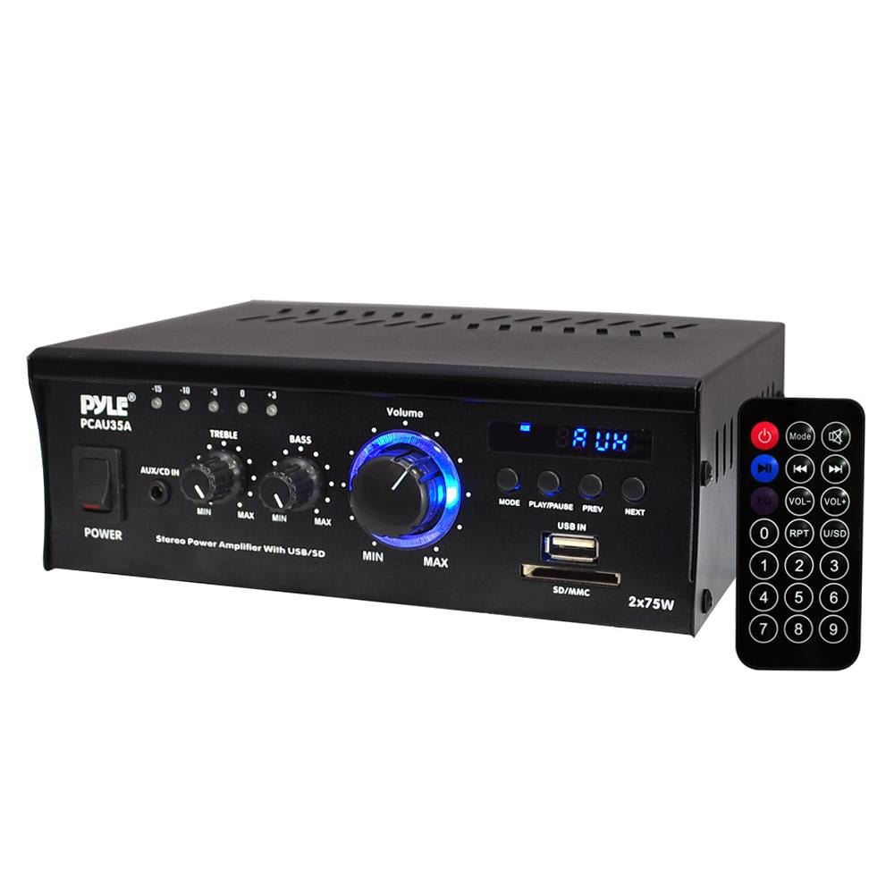 Pyle PCAU35A 2 Channel 75 Watt Home Theater Stereo Power Amplifier with 4 Inputs