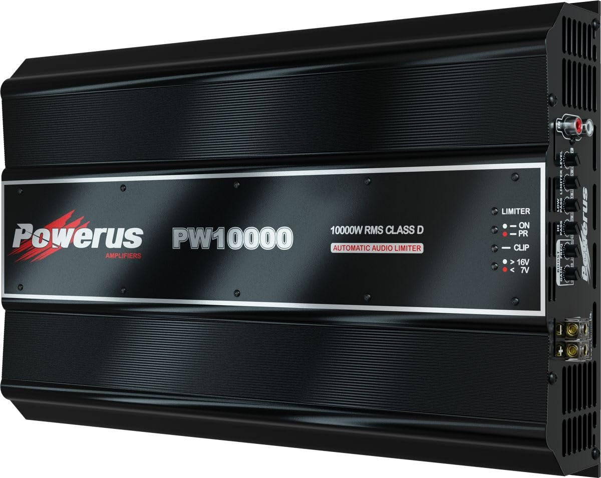 POWERUS10000.1 Car Amplifier 1 Ohm 10,000 Watts RMS Class D Audio Mono Amp 1-Channel Automatic Audio Limiter Advanced Protection Circuits - PW10000
