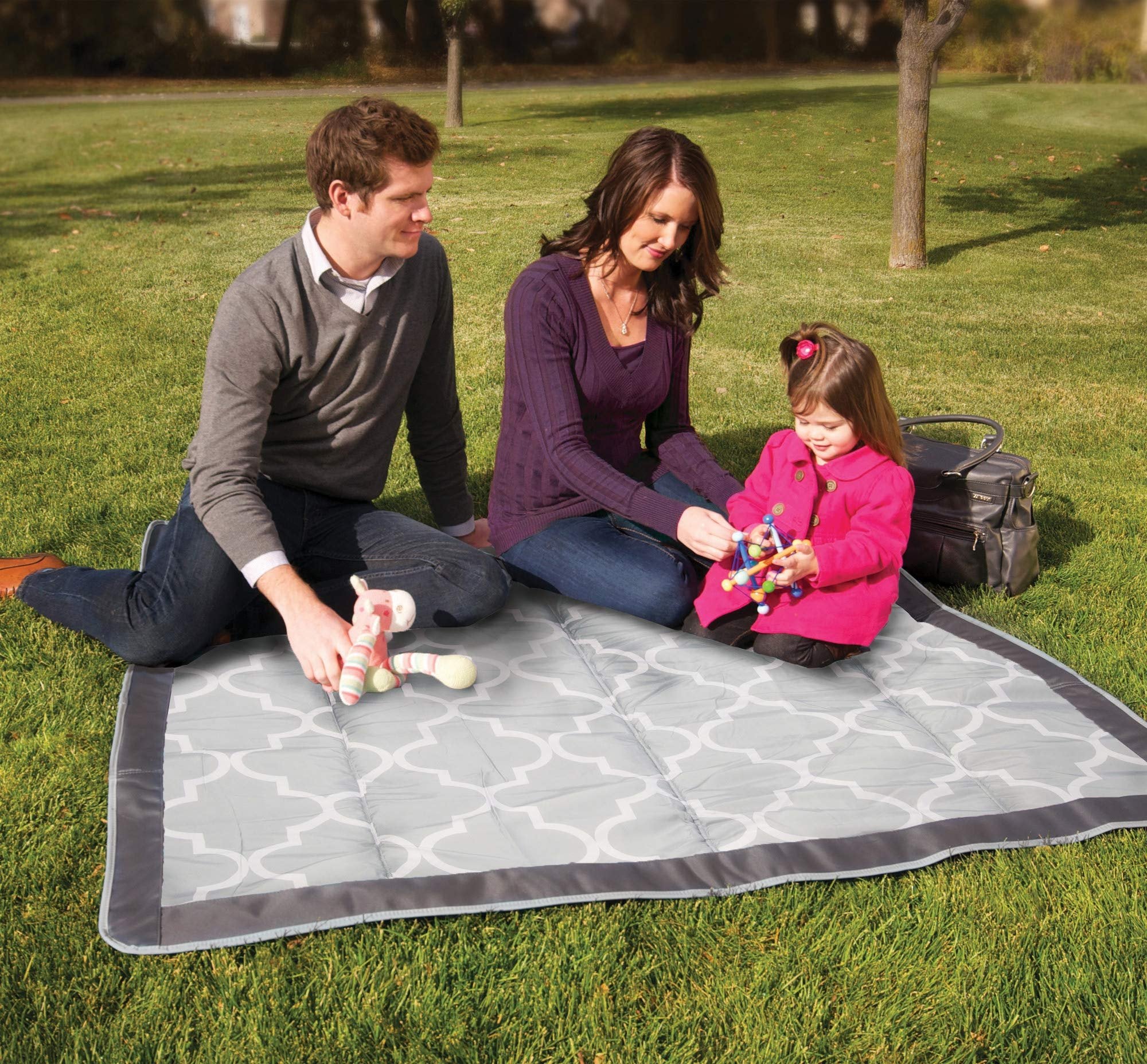 JJ Cole Outdoor Toddler Blanket - Water-Resistant Outdoor Blanket With Adjustable Bag Strap - Stone Arbor - 58" x 84"