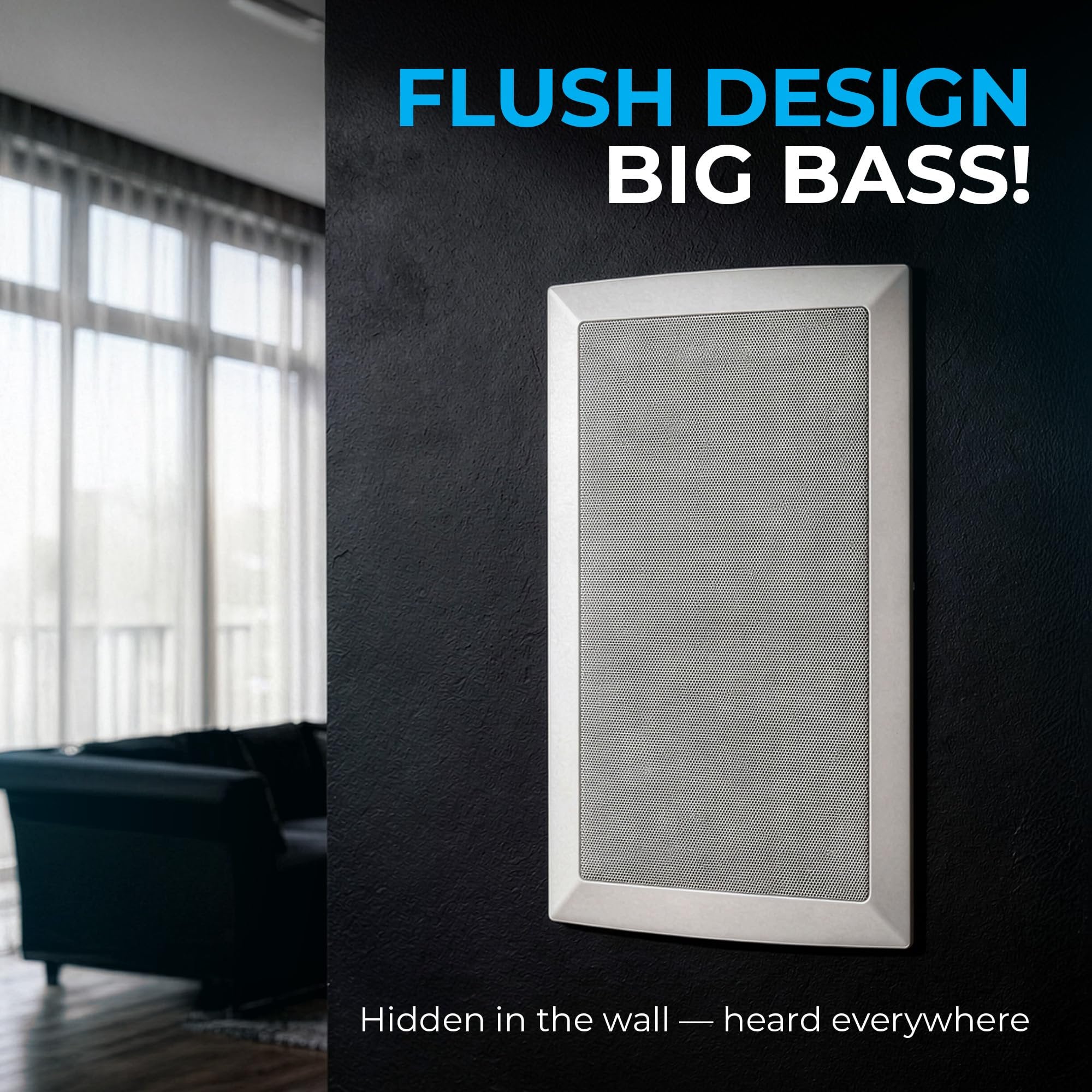 DEEJAY LED 2 × 6-Inch in-Wall Subwoofer, 100–400W High Power Subwoofer for Home Theater, Office, Retail, 8 Ohm Stereo / 4 Ohm Mono, White Paintable Finish, Gold Terminals
