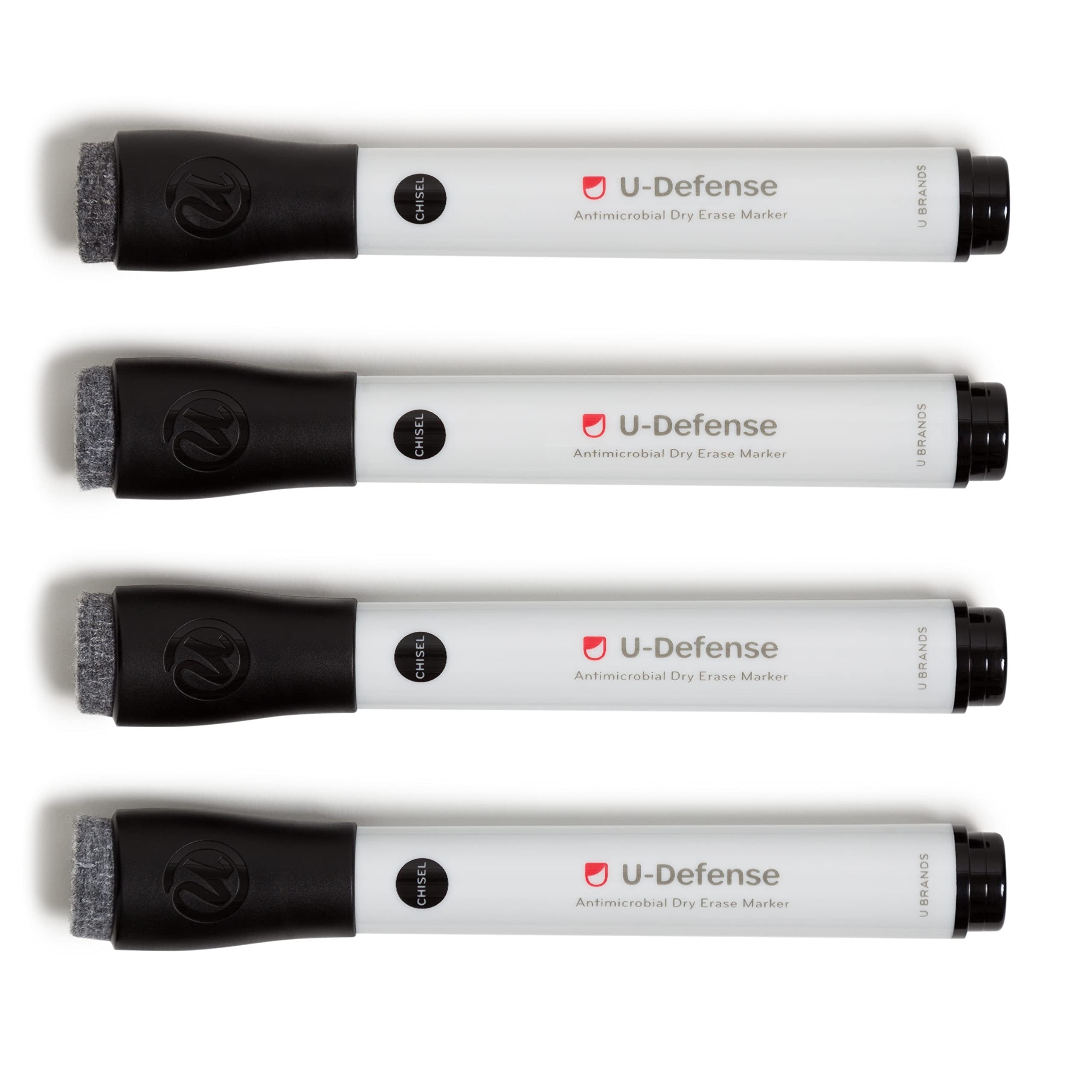 U Brands U Defense Dry Erase Markers, Office Supplies, Chisel Tip, Black, 4 Count