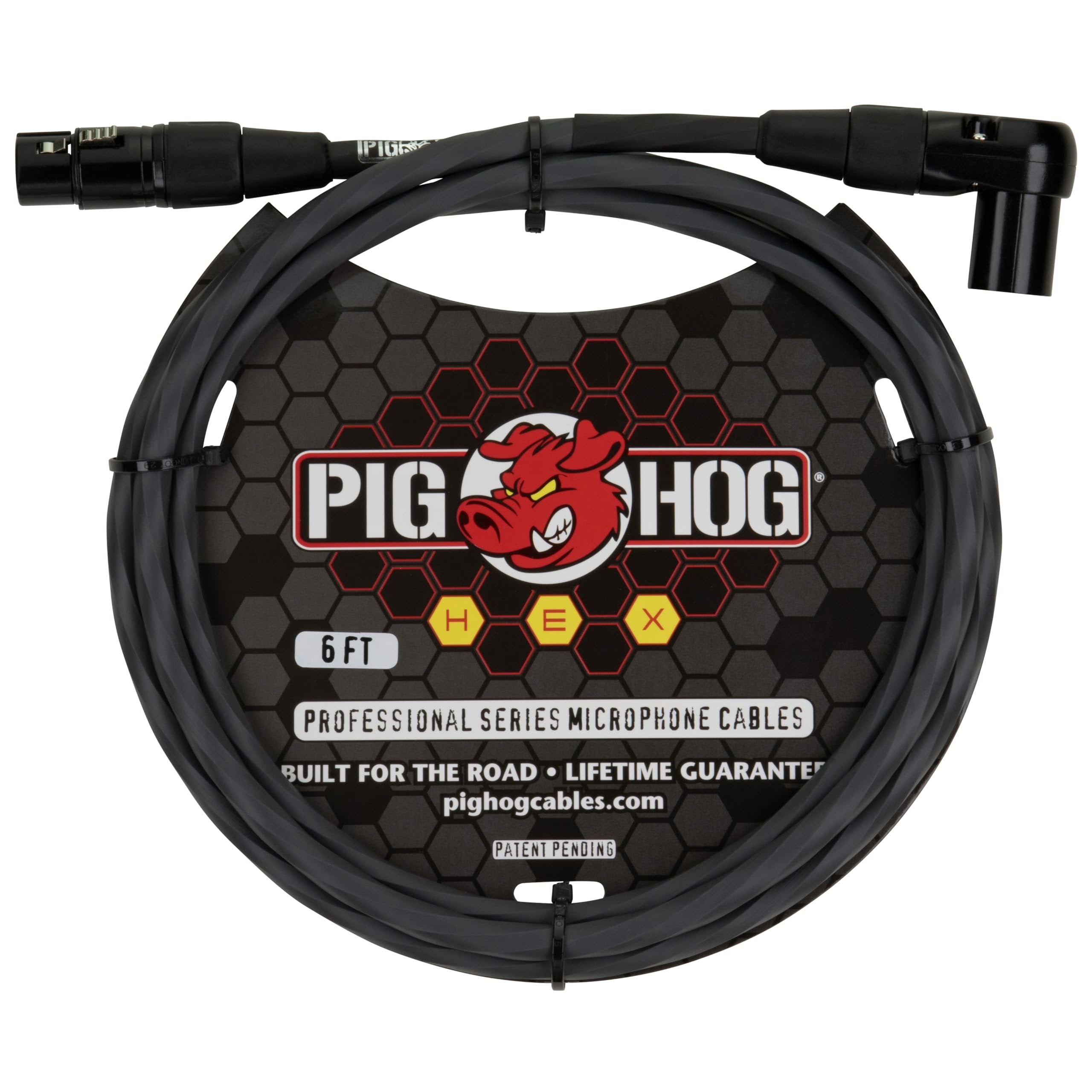 Pig Hog PHMH6GRR Hex Series 6-feet Right Angle Microphone Mic Cable XLR - Right Angle XLR Connectors 6-Sided Spiral-Extrusion PVC Sleeve - Grey