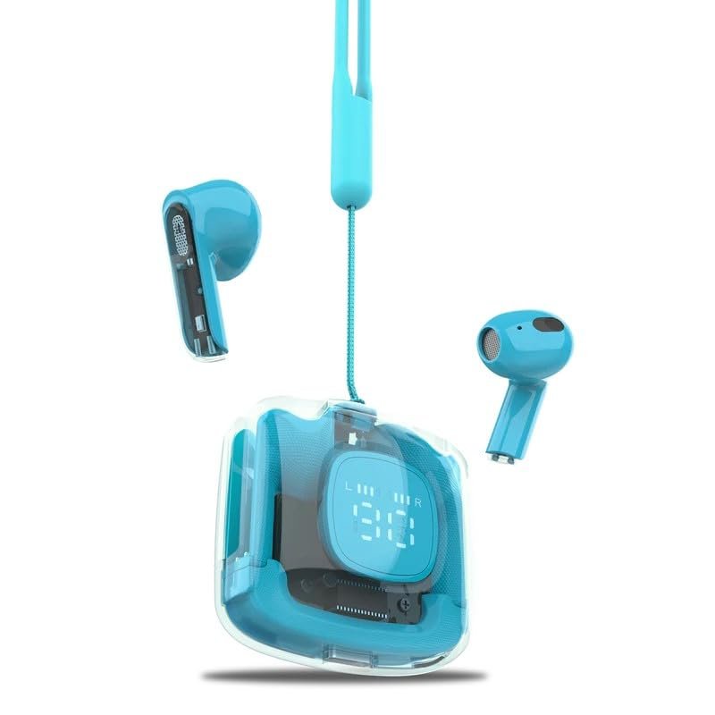 MOONKI Sound MH-TWS50-LBL Rechargeable in-Ear Headphone Earbud Built-in Microphone Digital Display Case 4-Hour Playback Comfortable Compact Stylish Audio Reliable Performance BT5.3 WL Light Blue