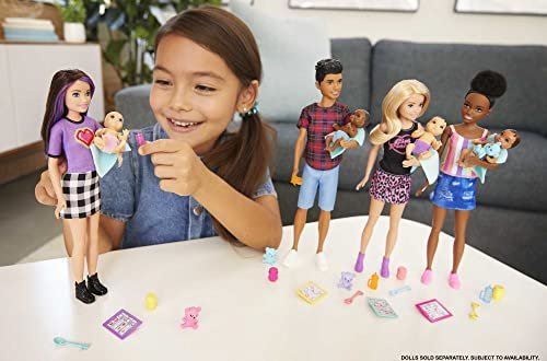 Barbie Skipper Babysitters Inc Doll & Accessories Set with Skipper Doll in Checked Skirt, Baby Doll & 4 Themed Pieces