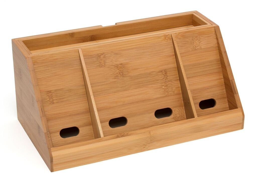 Lipper 817 Bamboo Deluxe Charging Station Descretely Hide &