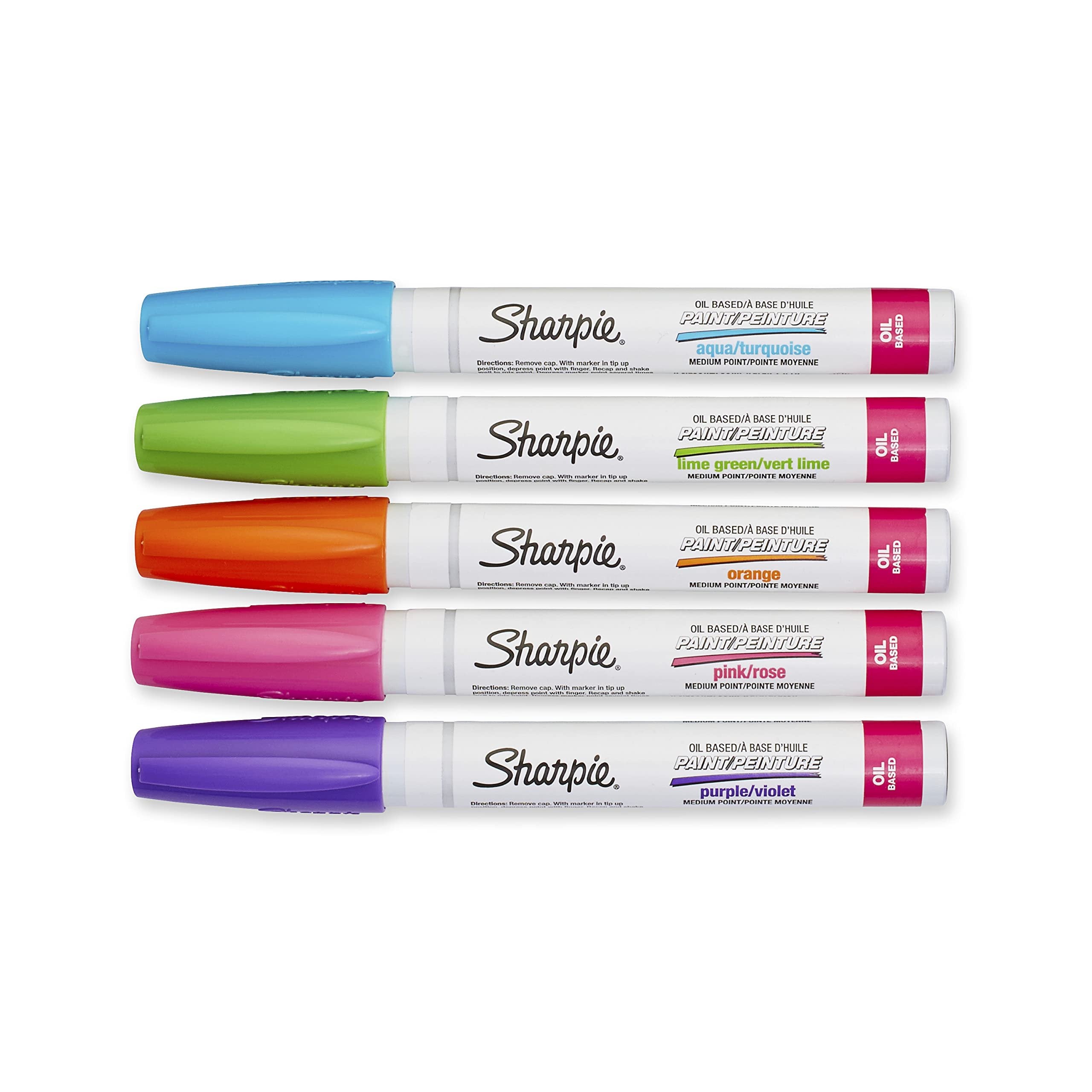 Sharpie Oil-Based Paint Markers, Medium Point, Bright Colors, 5 Count - Great for Rock Painting