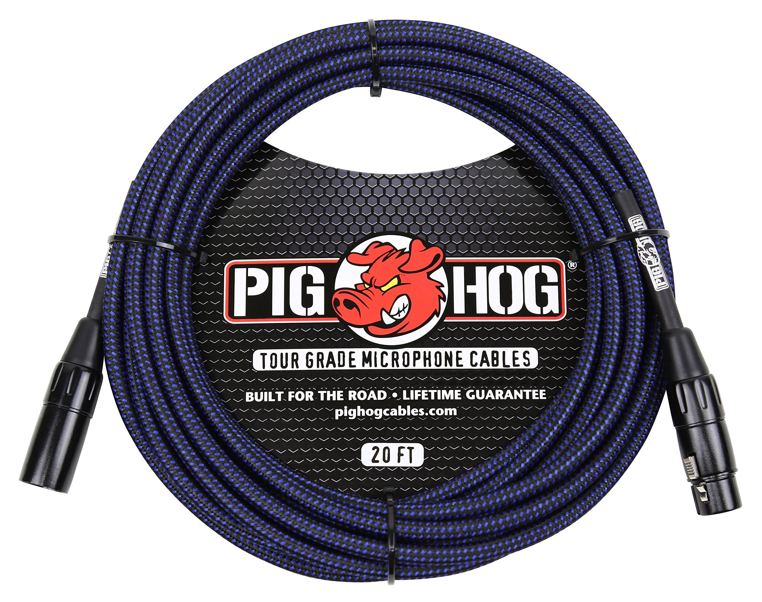 Pig Hog PHM20BBL Black/Blue Woven High Performance XLR Microphone Cable, 20 Feet