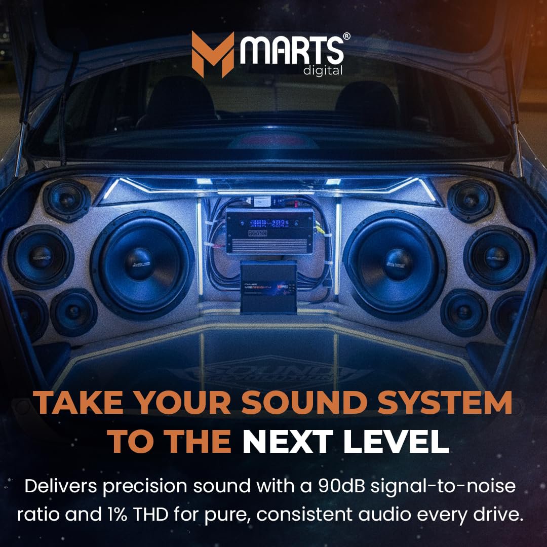 Marts Digital MS800X4 4 Channel Class D Amplifier | 800W RMS 2 Ohm | Full-Range Sound | High Efficiency | Low Heat Output | Compact Power Design | Bridge Channels | Car Audio Upgrade