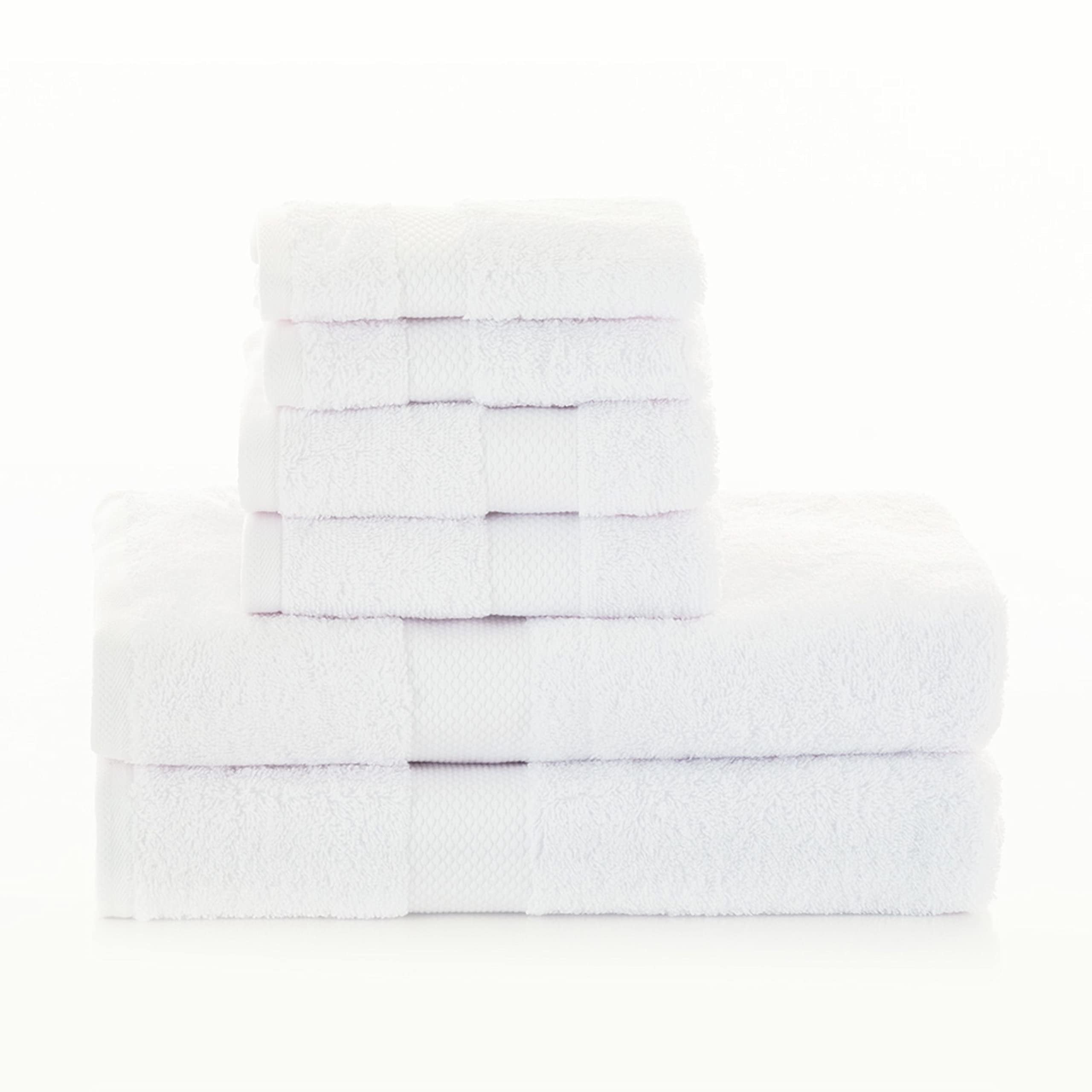 OCM Cotton Deluxe 6-Piece Bath Set | Towels Set | Bath Towels | Extra-Large & Fluffy Bath Towels, Hand Towels, & Washcloths | Whie Solid | Towel Set |College & Dorm Essentials | Bathroom Essentials