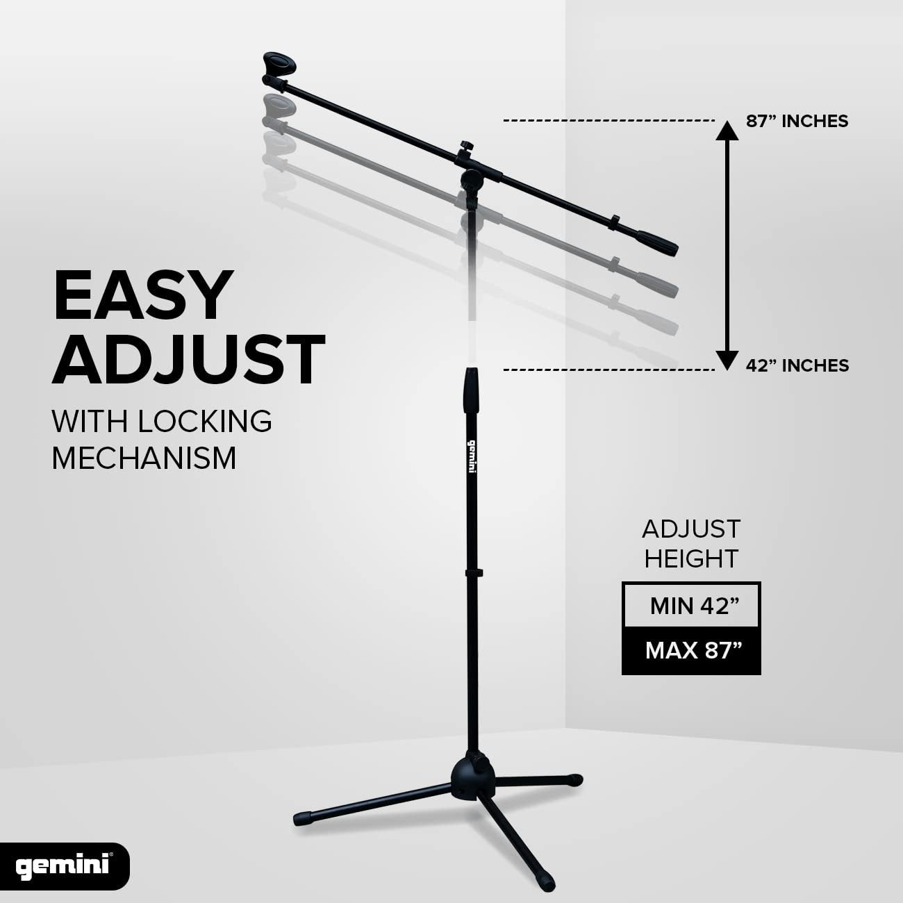 Gemini Sound MBST-01 Durable Foldable Collapsible Tripod Microphone Stand Universal Mic Mount and Height Adjustable with Extending Telescoping Boom Arm