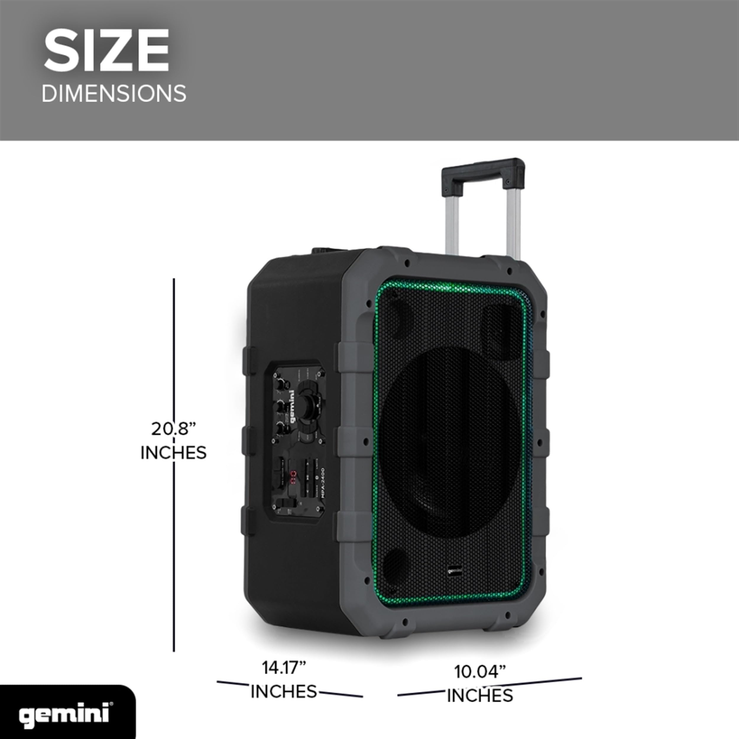 Gemini Sound MPA-2400 240 Watts Wireless IPX4 Waterproof Outdoor Portable Tailgate Party Bluetooth Speaker on Wheels with Big 24 Inch Woofer and Trolley Handle