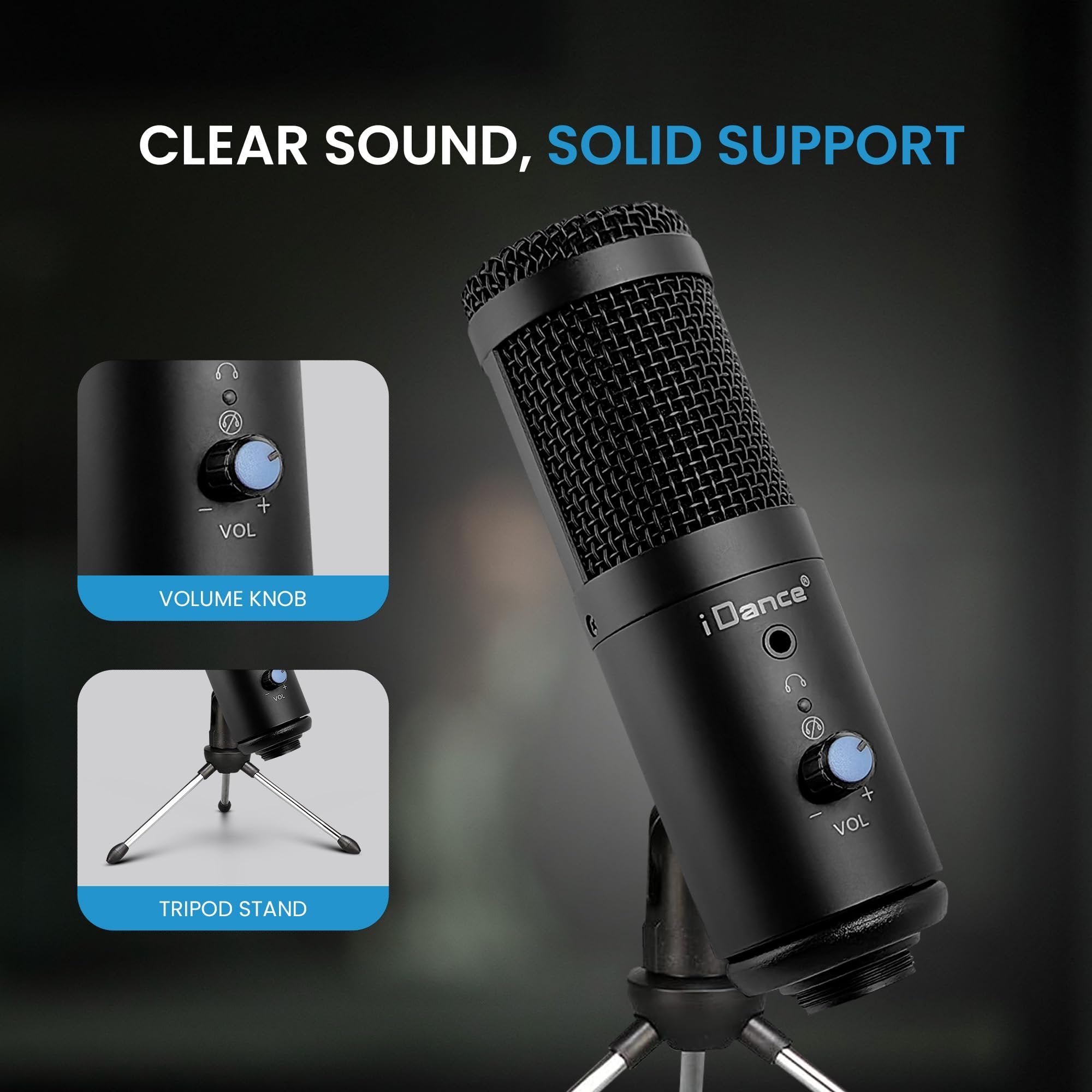 iDance MS1814 6-in-1 PRO Vocal Cardioid Condenser Microphone Plug & Play Studio Recording Microphone for PC Gaming Podcast Broadcast Streaming