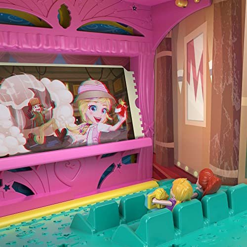 Polly Pocket Un-Box-It Playset, Popcorn Shaped Box Opens to a Movie Theater Adventure, 20 Accessories Including 2 Micro Dolls & 3 Tiny Takeaways