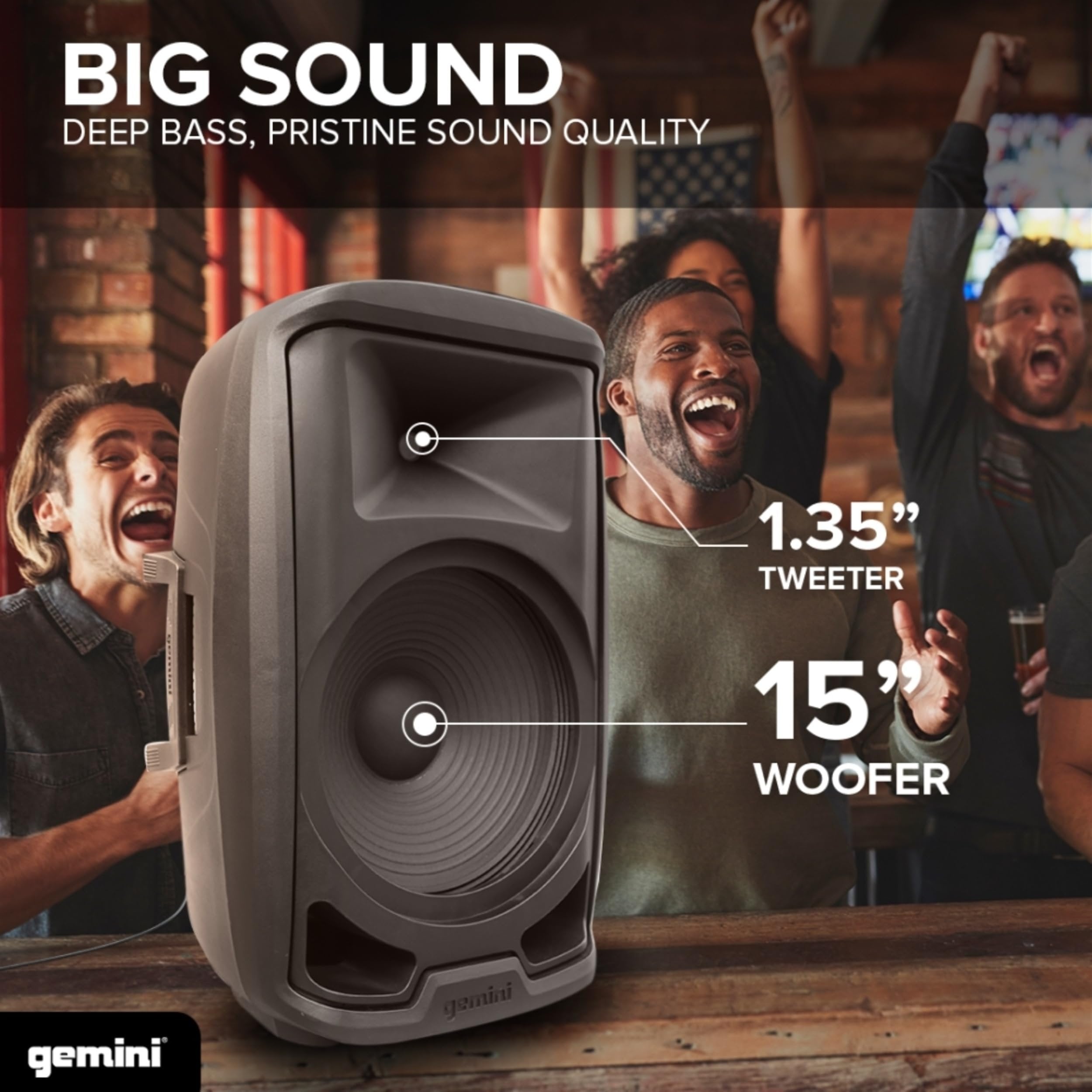 Gemini Sound AS-2115BT-LT-PK 2000 Watt LED LIT 15 Inch Woofer Professional Active Bluetooth DJ PA Speaker, Stand, Mic and Remote Set with Onboard 3-Channel. TWS Stereo Pairing/Linking Pro Fly Points