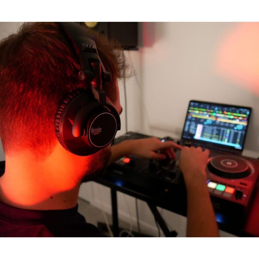 Hercules HDP DJ60 Closed-Back Over-Ear DJ Headphones with Optimal Noise Isolation, Circumaural Design, Attached Spiral Cable, and Ultra-Soft Ear Pads (Black)