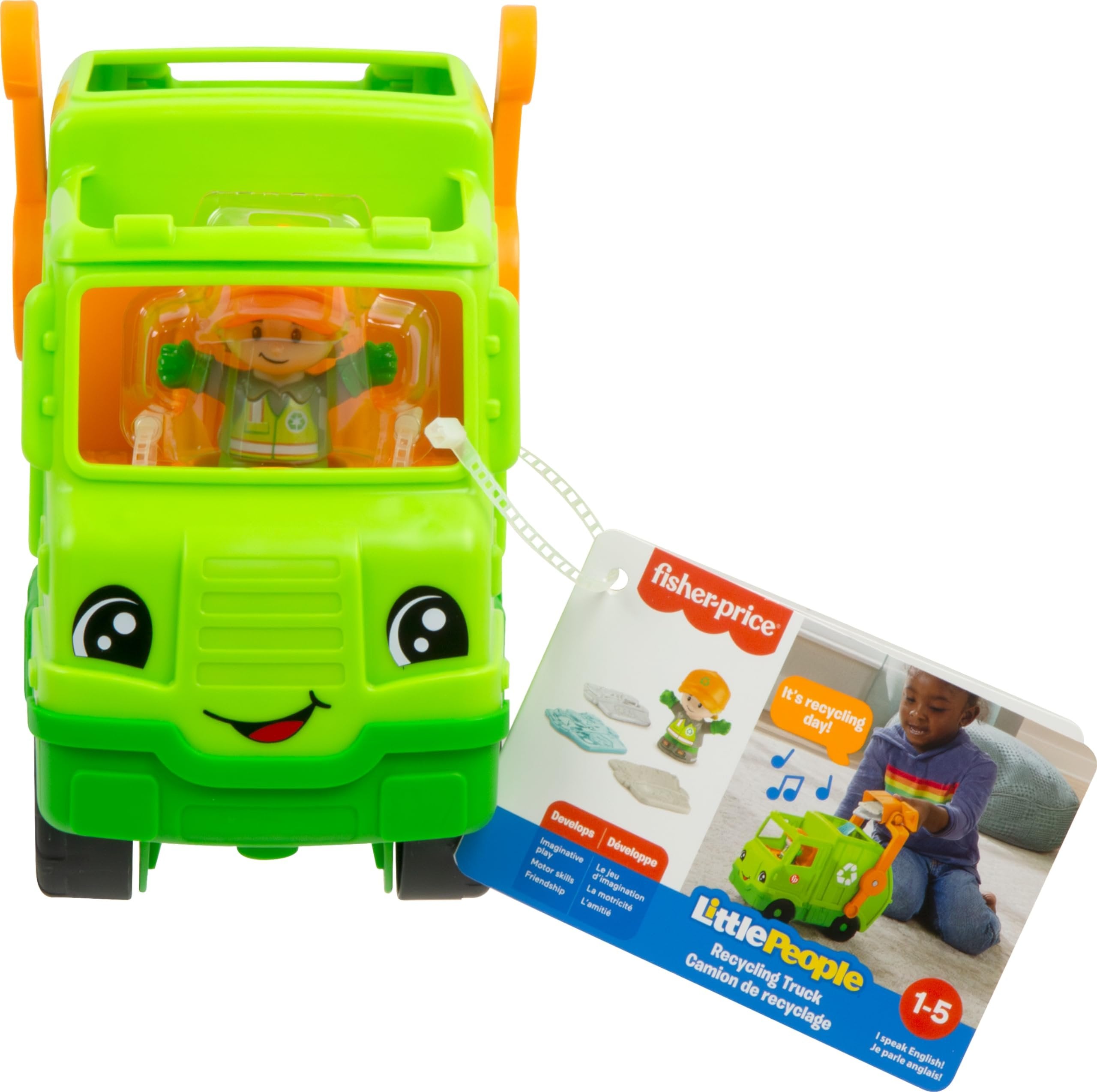 Fisher-Price Little People Musical Toddler Toy Recycling Truck Garbage Vehicle with Figure for Pretend Play Ages 1+ Years