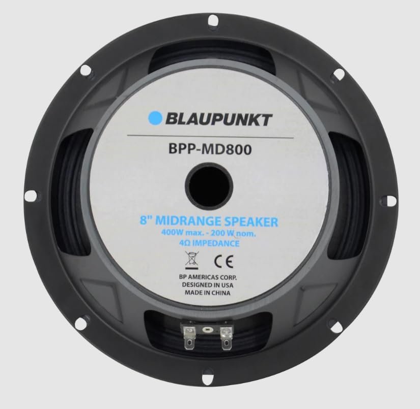BLAUPUNKT BPP-MD800 8-inch Midrange Speaker 200 Wrms 400 Watts Peak 4-Ohm Impedance 2-inch Voice Coil Car Audio Surround System Cloth Surround for Durability