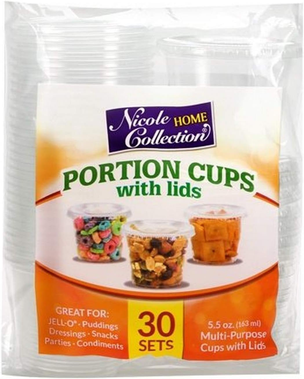 Nicole Home Collection Clear Plastic Portion Cups with Lids 5.5 oz. Pack of 30
