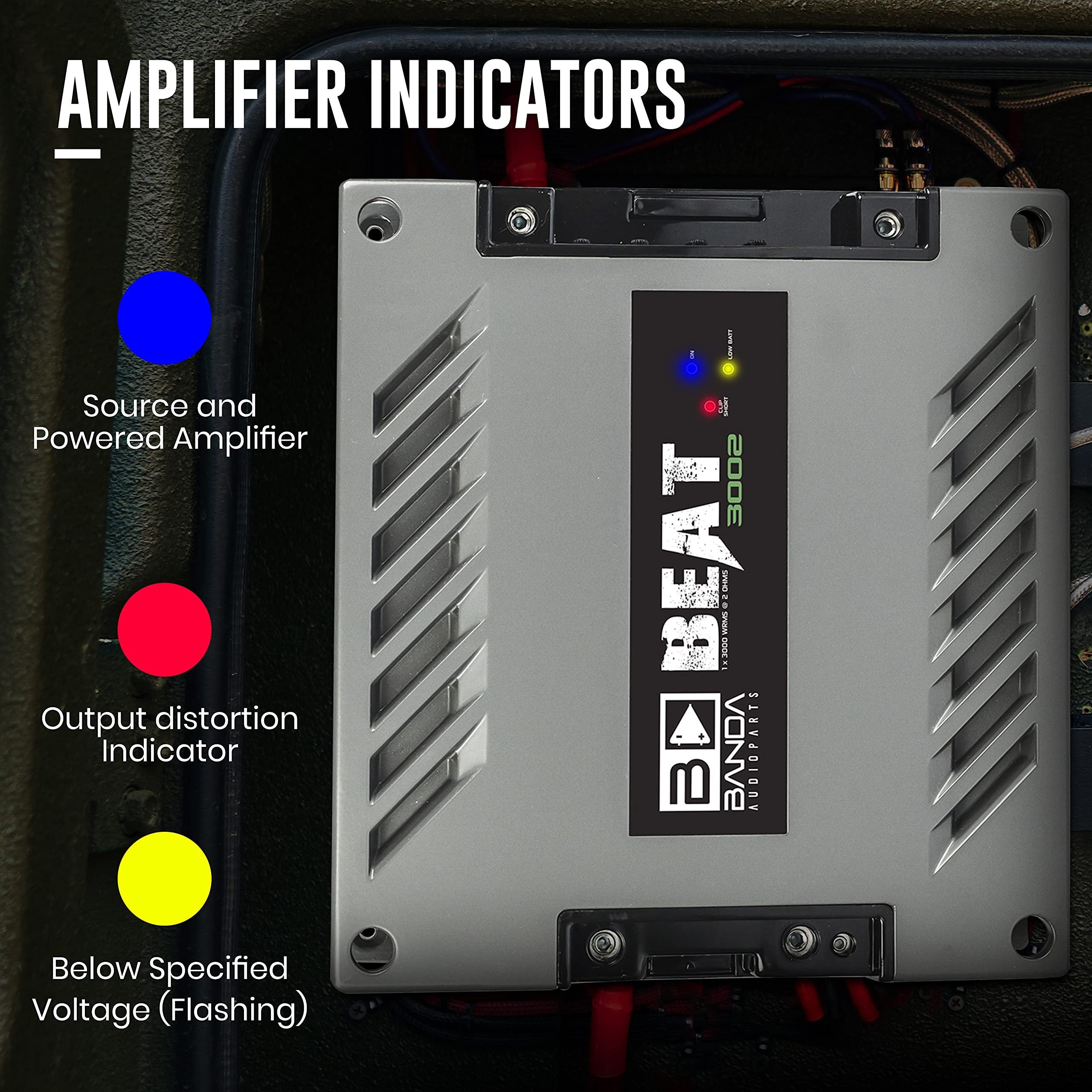 Banda 1-Channel Vehicle Audio Amplifier - 3000 Watts High-Powered Mono Bass Amplifier w/Subsonic Filter and Low Pass Filter Stable at 2 ohms, LED Indicators, Sound Specialization BEAT3002