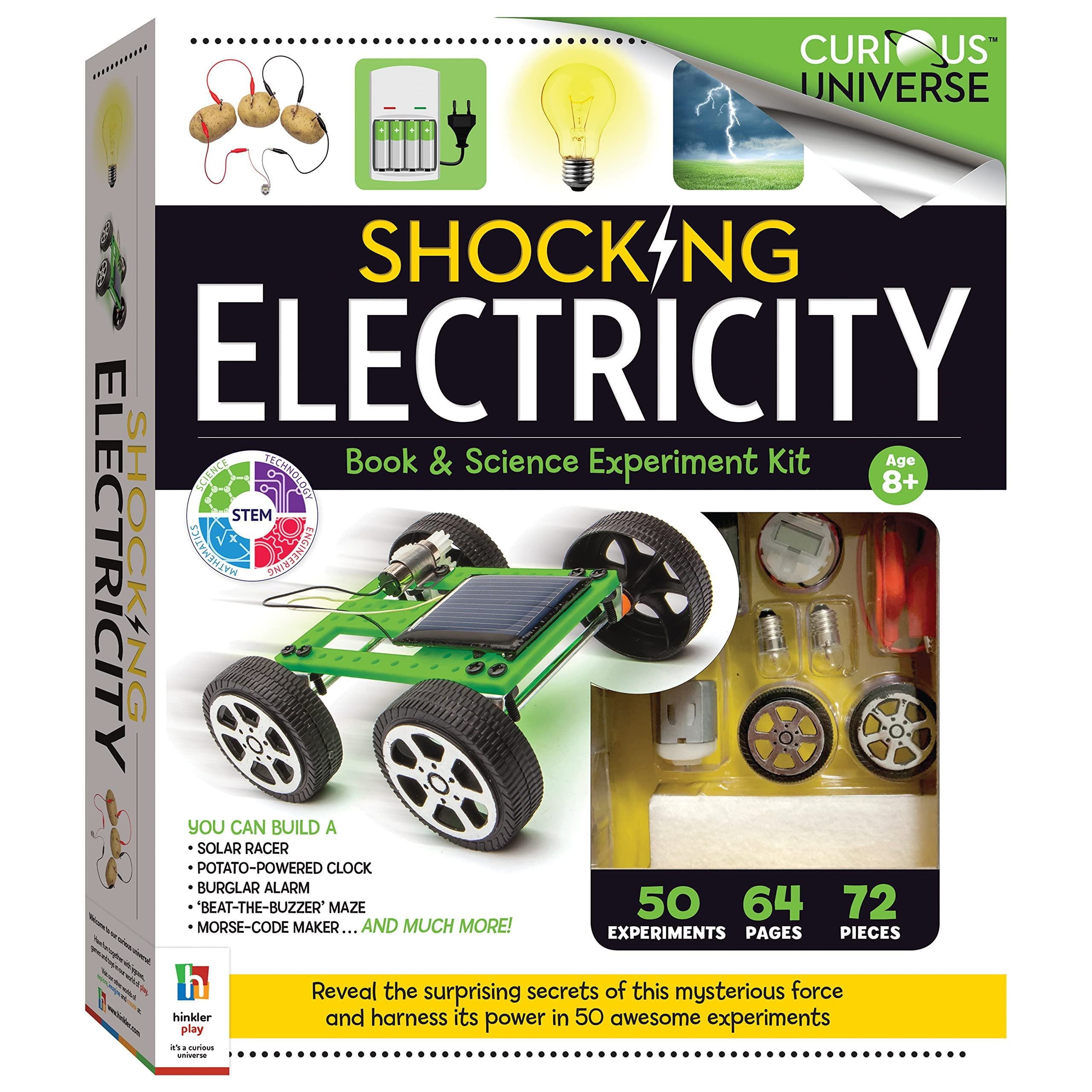 Hinkler Curious Universe - Shocking Electricity Science Kit - 50 Science Experiments with 70 Piece Kit - DIY Science for Kids - Create Gadgets - Build a Solar Car - STEM Skills for Kids Aged 8 to 12