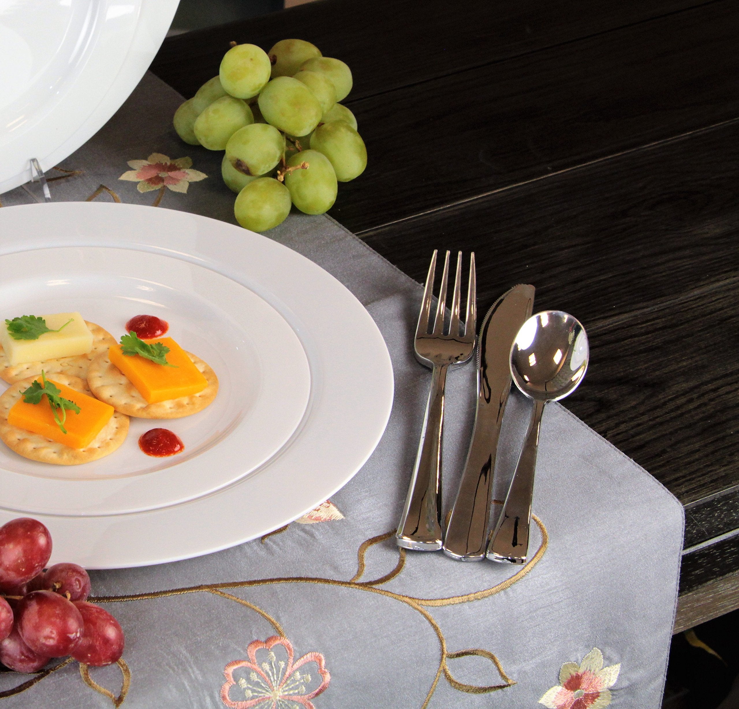 Plastic Cutlery Silverware Extra Heavyweight Disposable Flatware, Full Size Plastic Cutlery Like Silver Combo Pack